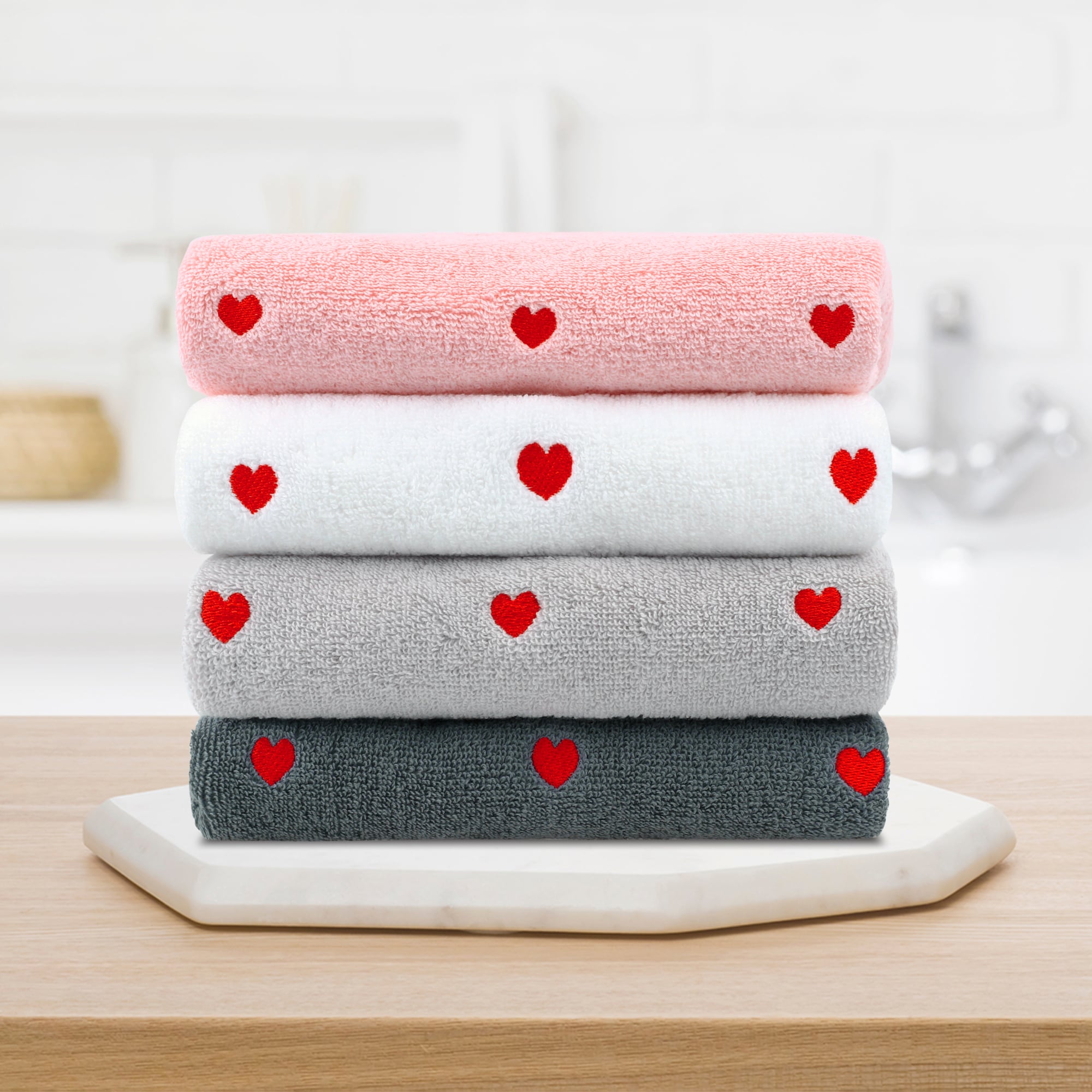 Unique Bargains Valentine's Day Cotton Hand Towels Letter Heart