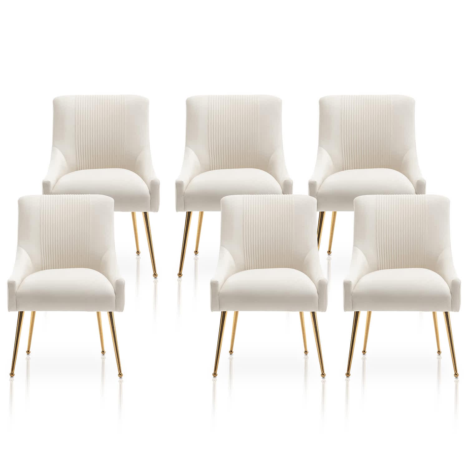 SEYNAR XY642-BEIGE-S4 Modern Glam Boucle Pleated Velvet Dining Chair or Vanity Chair Set of 4 with Rear Handle