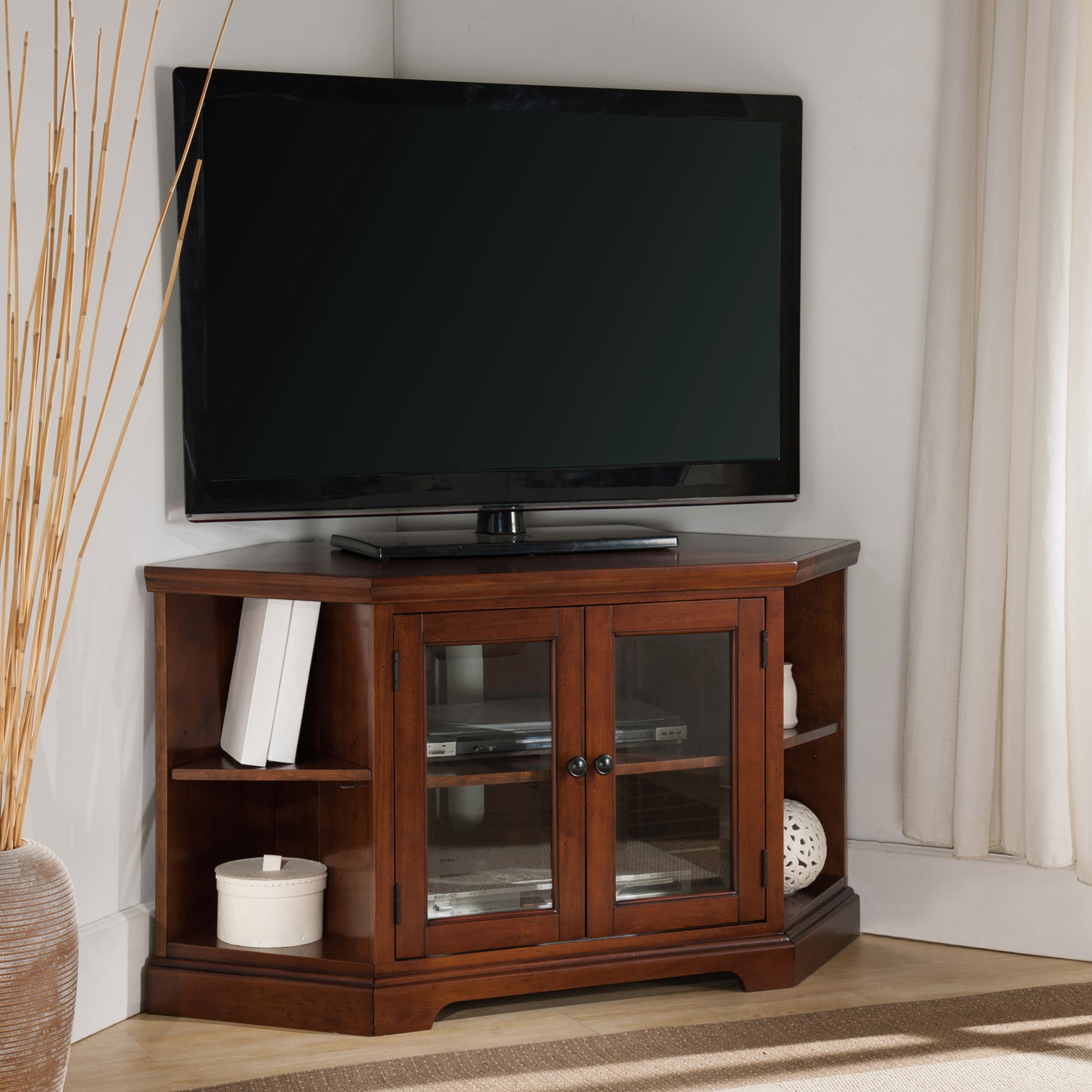 Leick Home 87287 Riley Holliday Traditional Brown Cherry Corner TV stand ( Accommodates TVs up to 50-in )