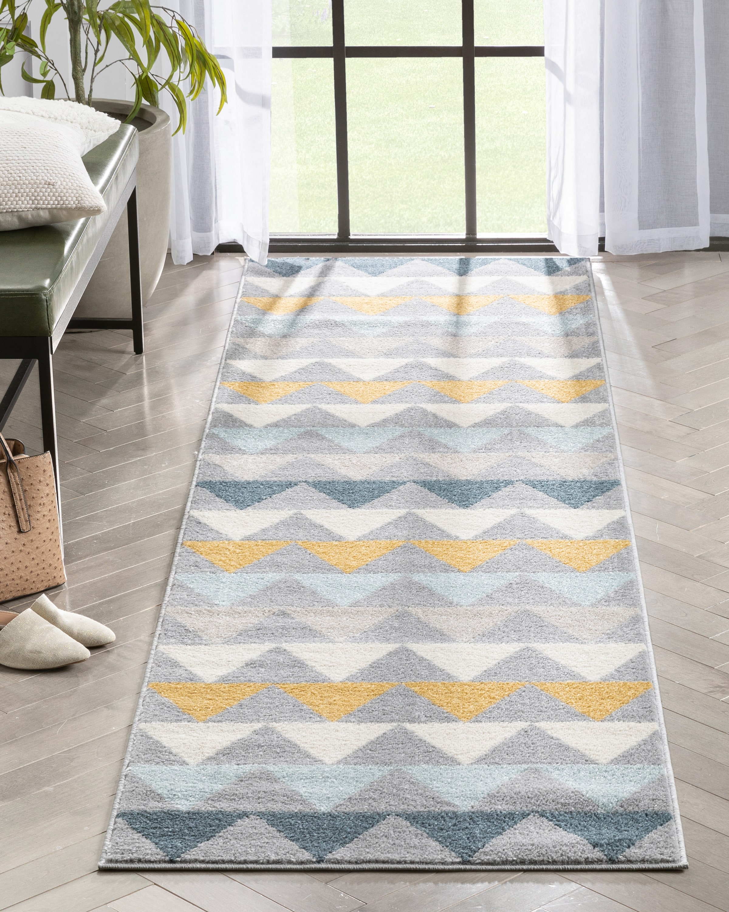 Well Woven MC-307-2 Mystic 2 x 7 (ft) Flatweave Polypropylene Grey Rectangular Indoor Geometric Mid-Century Modern Runner rug
