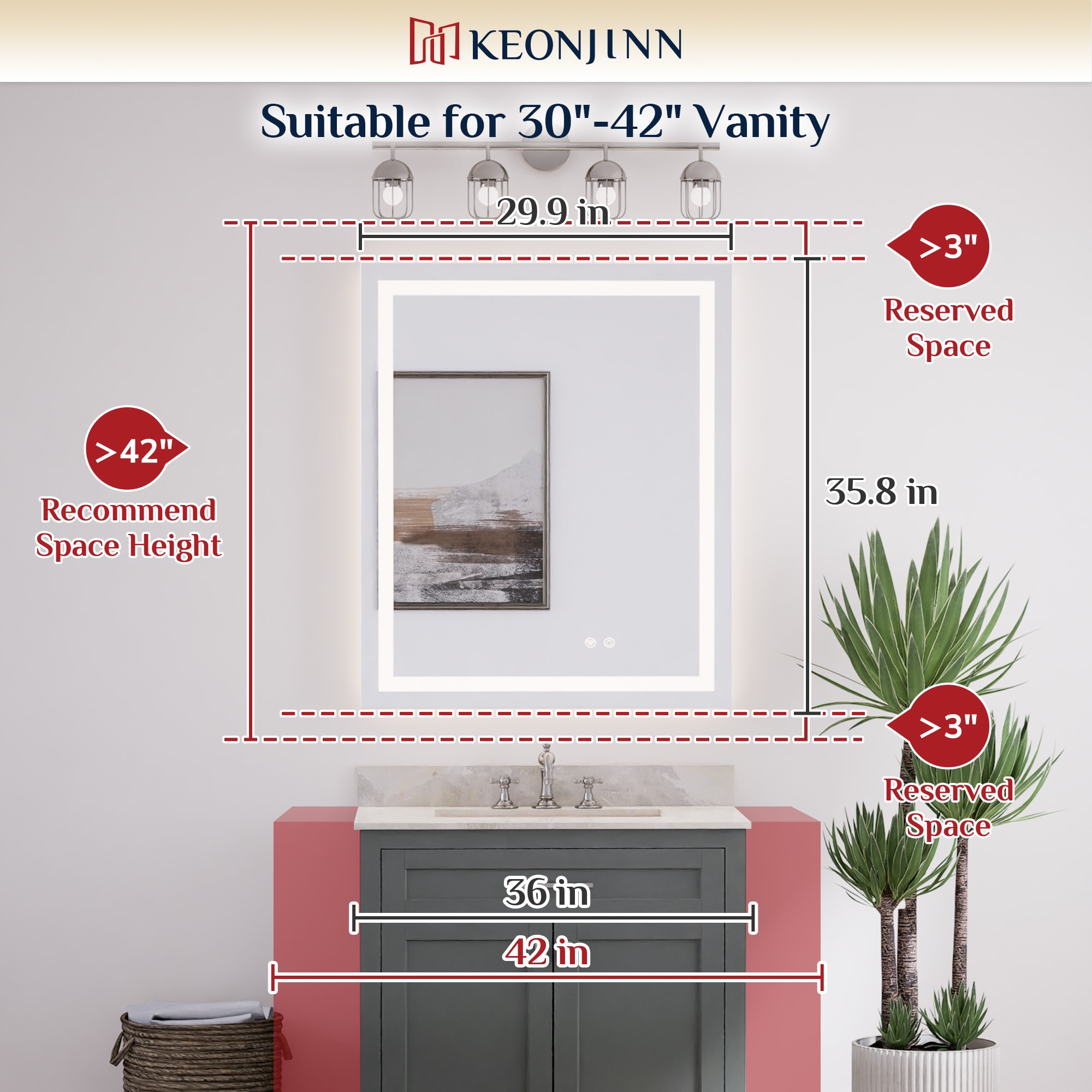 Keonjinn LW-ZBGFXFJ-7691F Framed-Bath-Mirrors - View #3