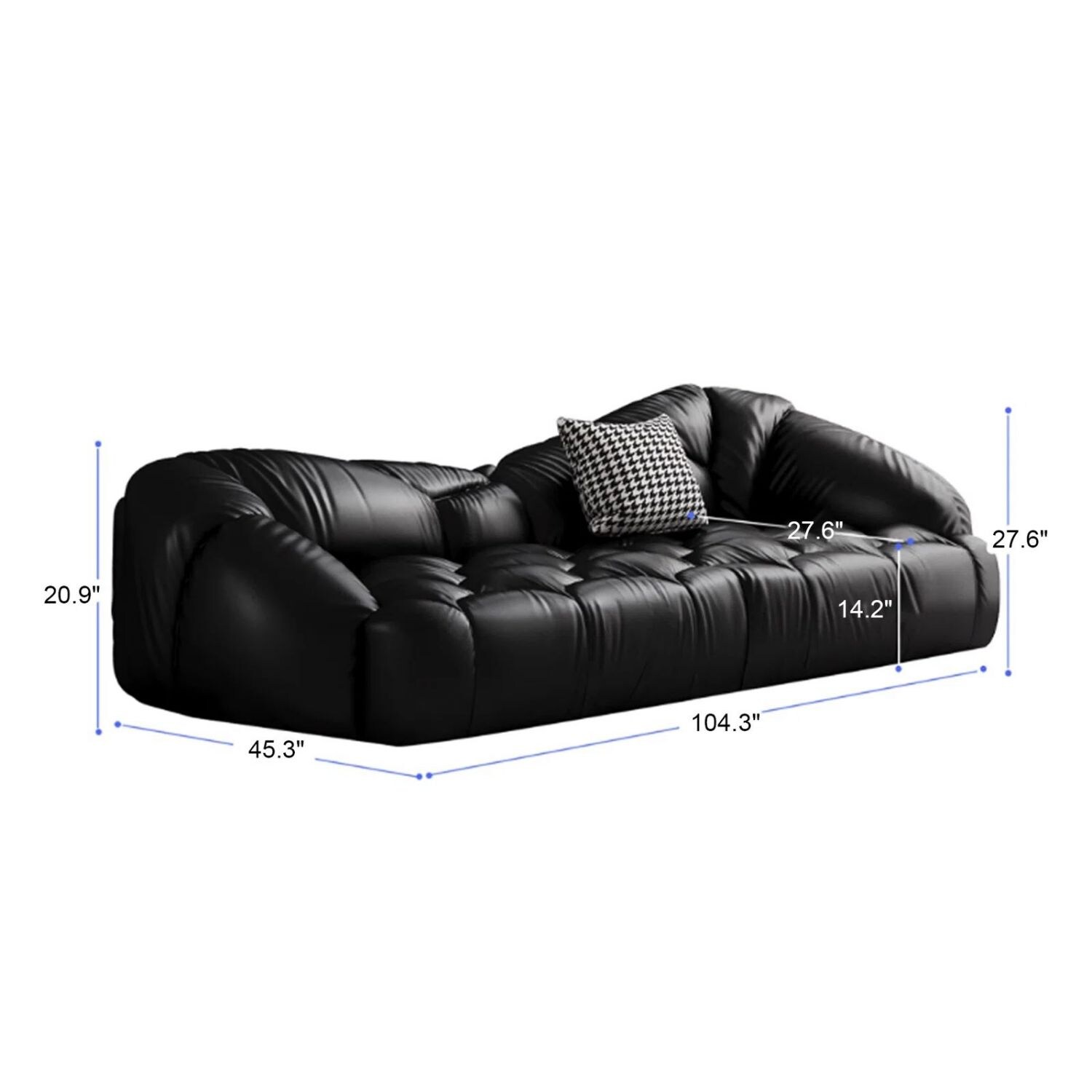 Oizaye Markena 104.3-in Modern Black 4-seater Sofa DB-WW-S