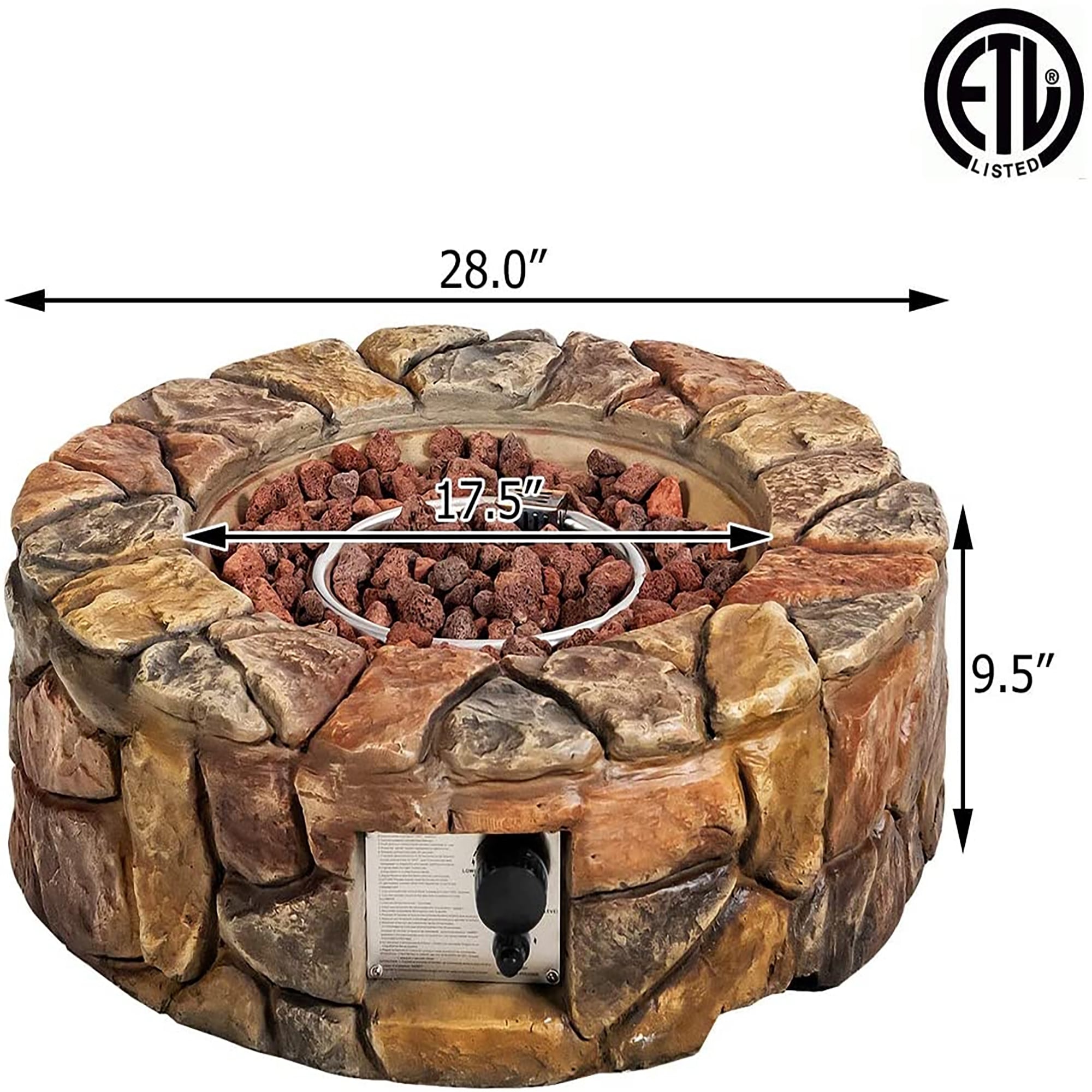 CASAINC Stone Gas Fire Stove Pit 28-in W Brown Stone Wood-Burning Fire ...