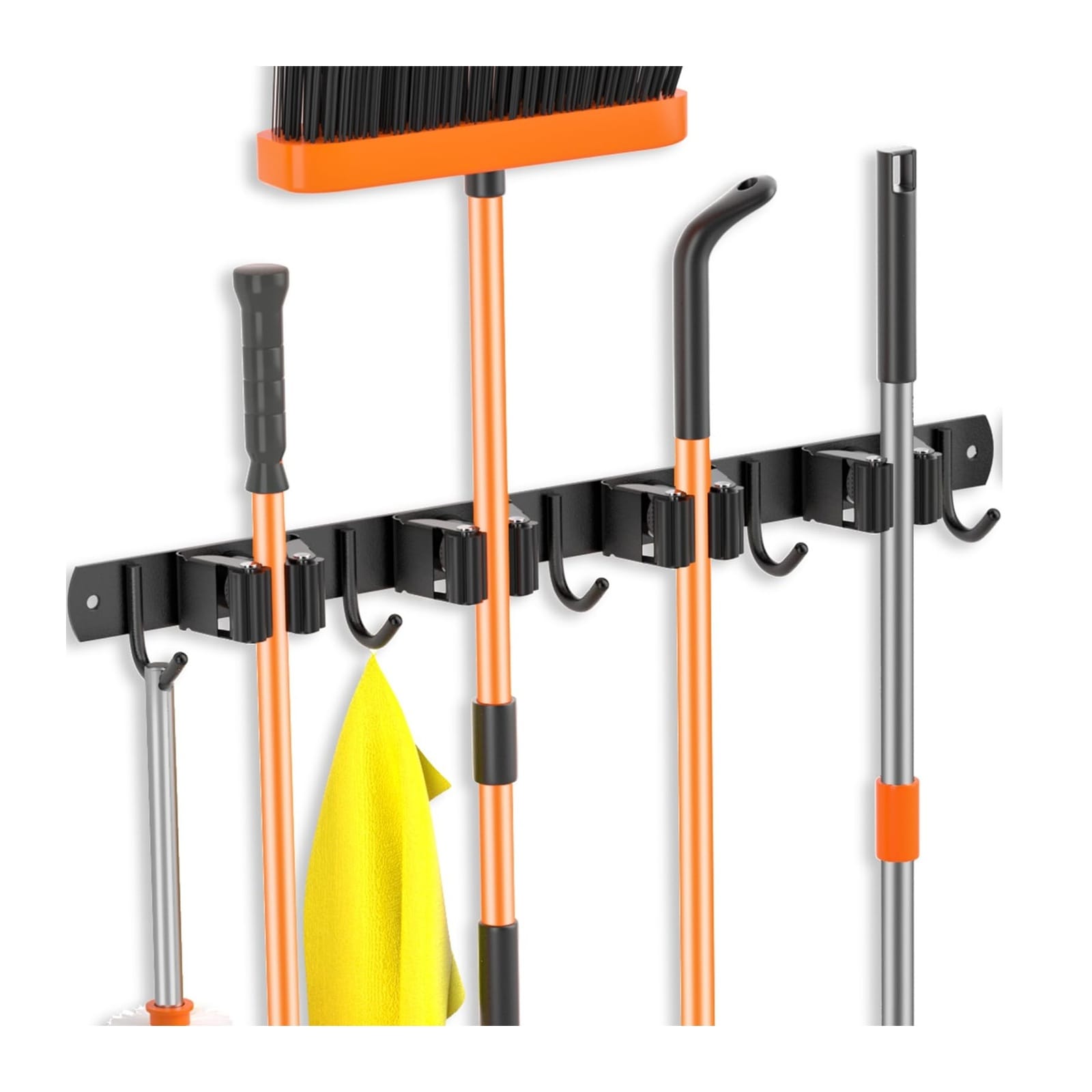 Yichuhaoxi  Broom Holder Wall Mount Heavy Duty Mop Organizer Stainless Steel Non Slip Storage Rack with 4 Racks 5 Hooks for Garage Laundry
