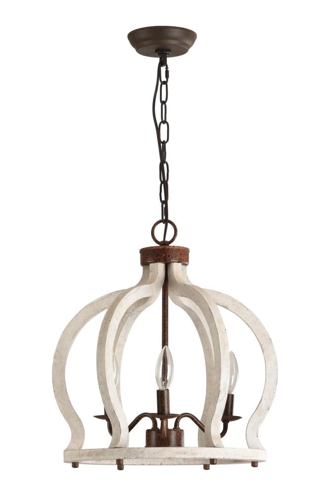 Oaks Decor Farmhouse Wood Chandelier 3 Light Distressed Off White   42137323 