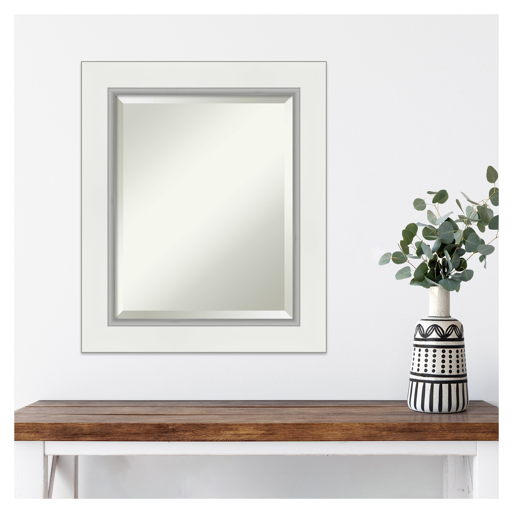 Eva White and Silver Rectangular Beveled Wall Mirror