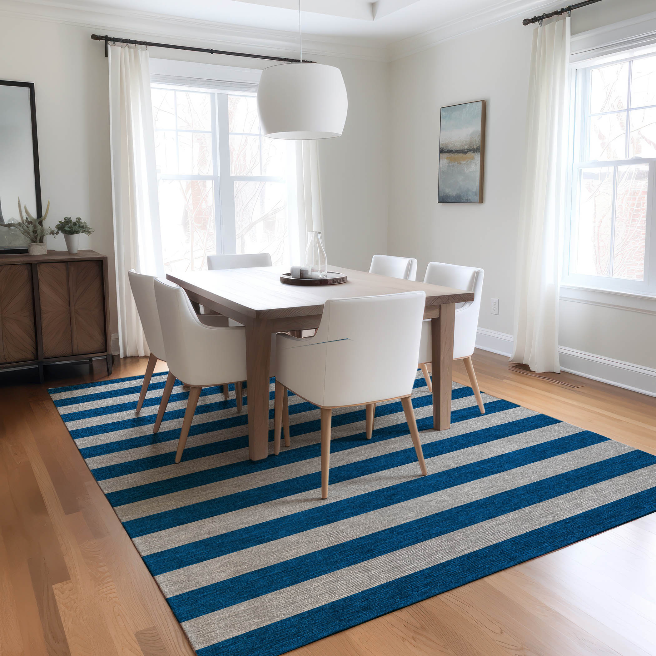 Addison Rugs ACN530BU3X5 Chantille ACN530BU 3 x 5 (ft) Polyester Blue Rectangular Indoor/Outdoor Stripe Machine washable Area rug