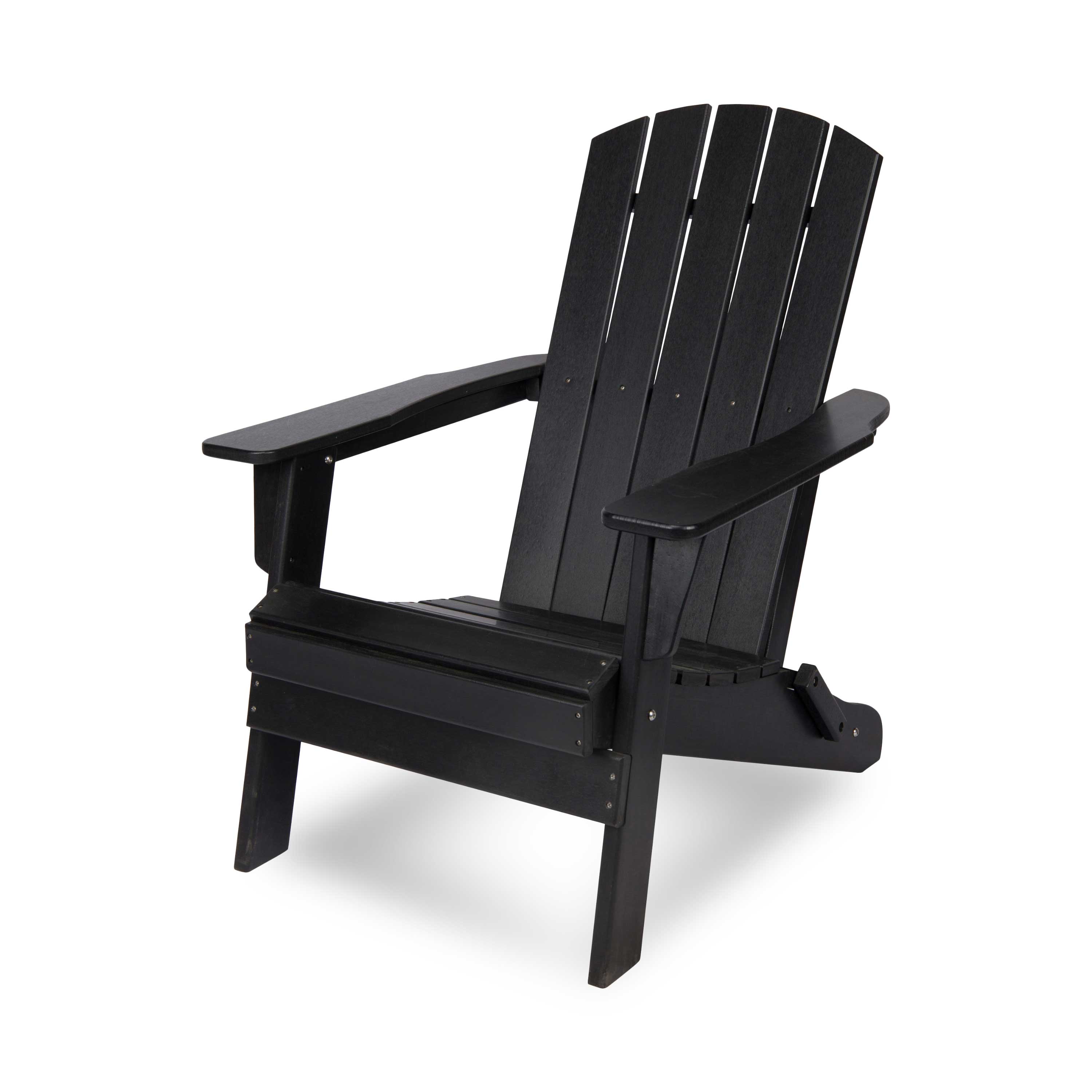 Shine Company 7626BK Black HDPE Frame Stationary Adirondack Chair with Slat Seat