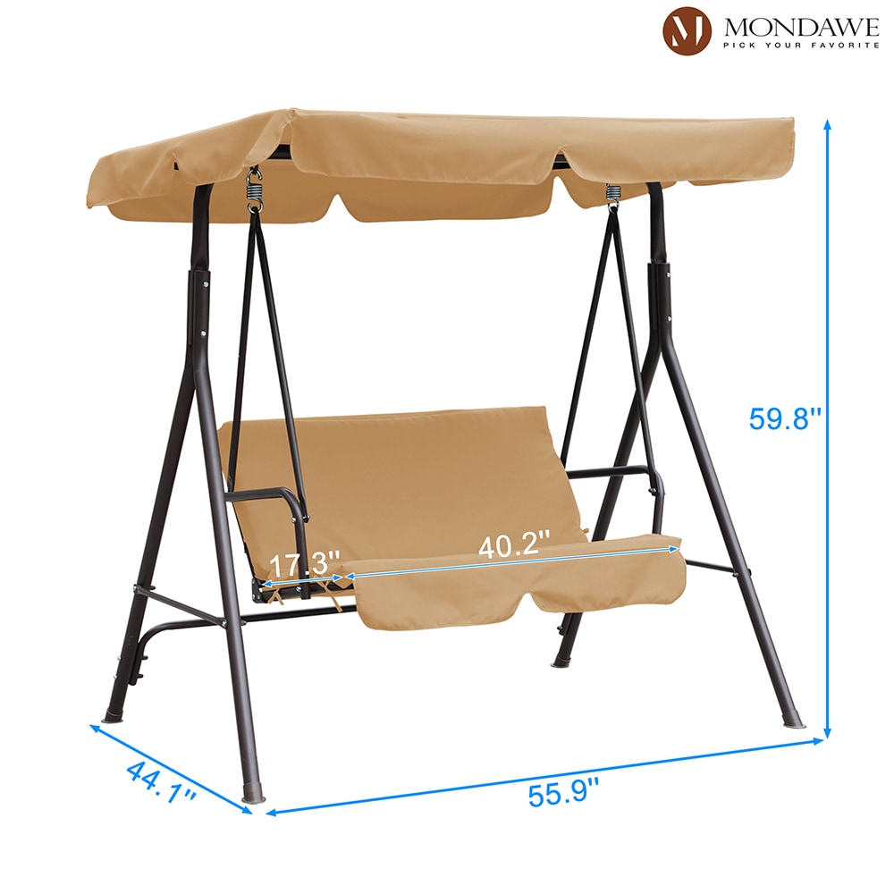 Mondawe Adjustable Canopy 2-Person Porch Swing Chair with Khaki ...