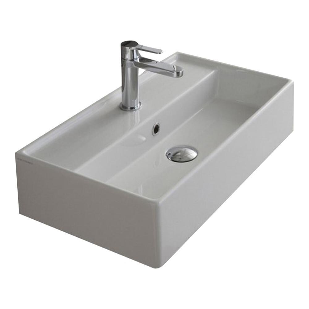 Nameeks SCA 5003-1H Teorema White Ceramic Wall-mount Rectangular Modern Bathroom Sink (31.5-in x 13.39-in)