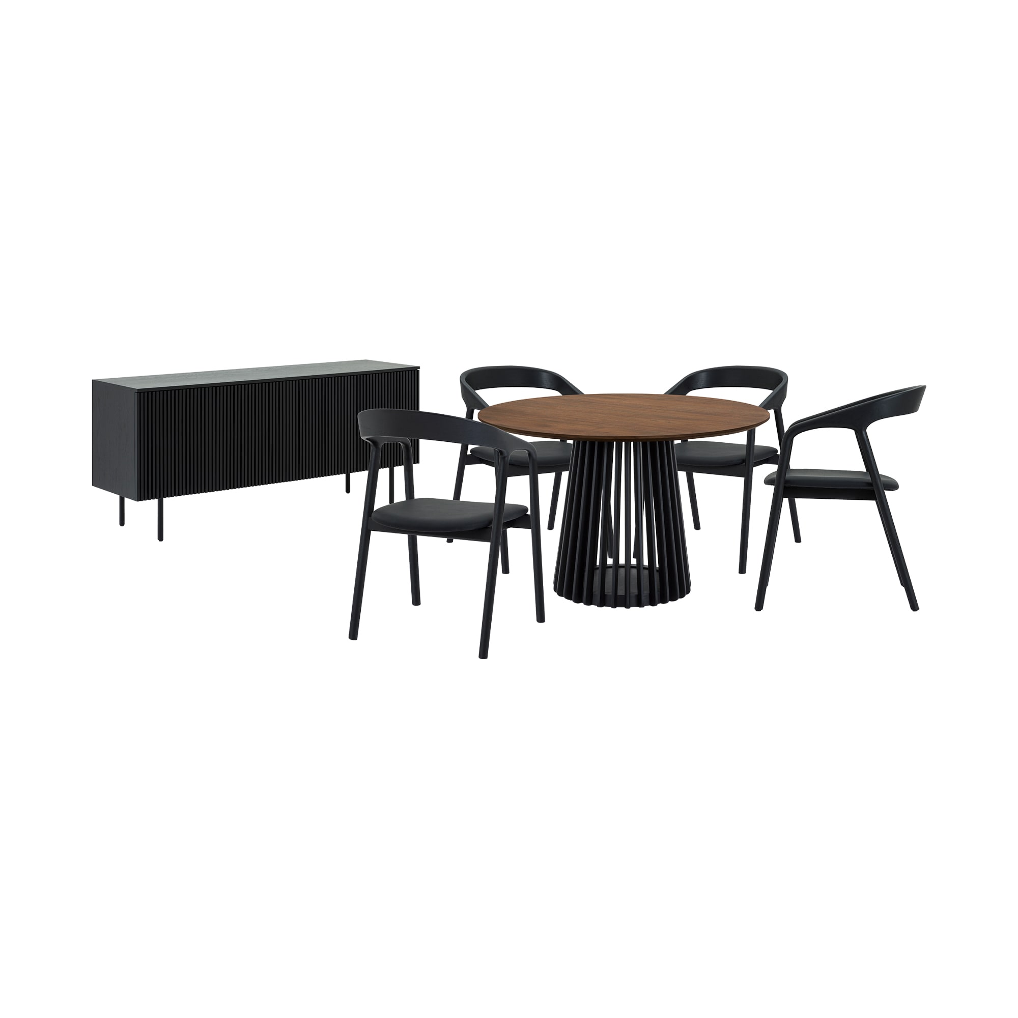 Armen Living SETRPAWAL6APBLK Walnut Contemporary/Modern Dining Room Set with Round Table ( Seats 4 )