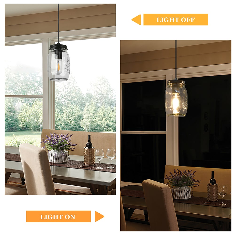 GoYeel Matte Black Farmhouse Clear Glass Jar Led, Mini Hanging Pendant ...