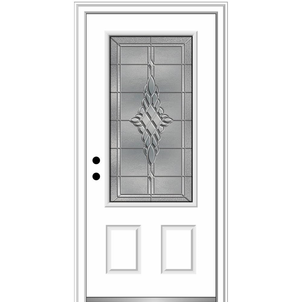 MMI DOOR ZZ3667001R 36-in x 80-in x 4-9/16-in Fiberglass 3/4 lite Right-hand inswing Brilliant White Painted Prehung Front Door with Brickmould Insulating core