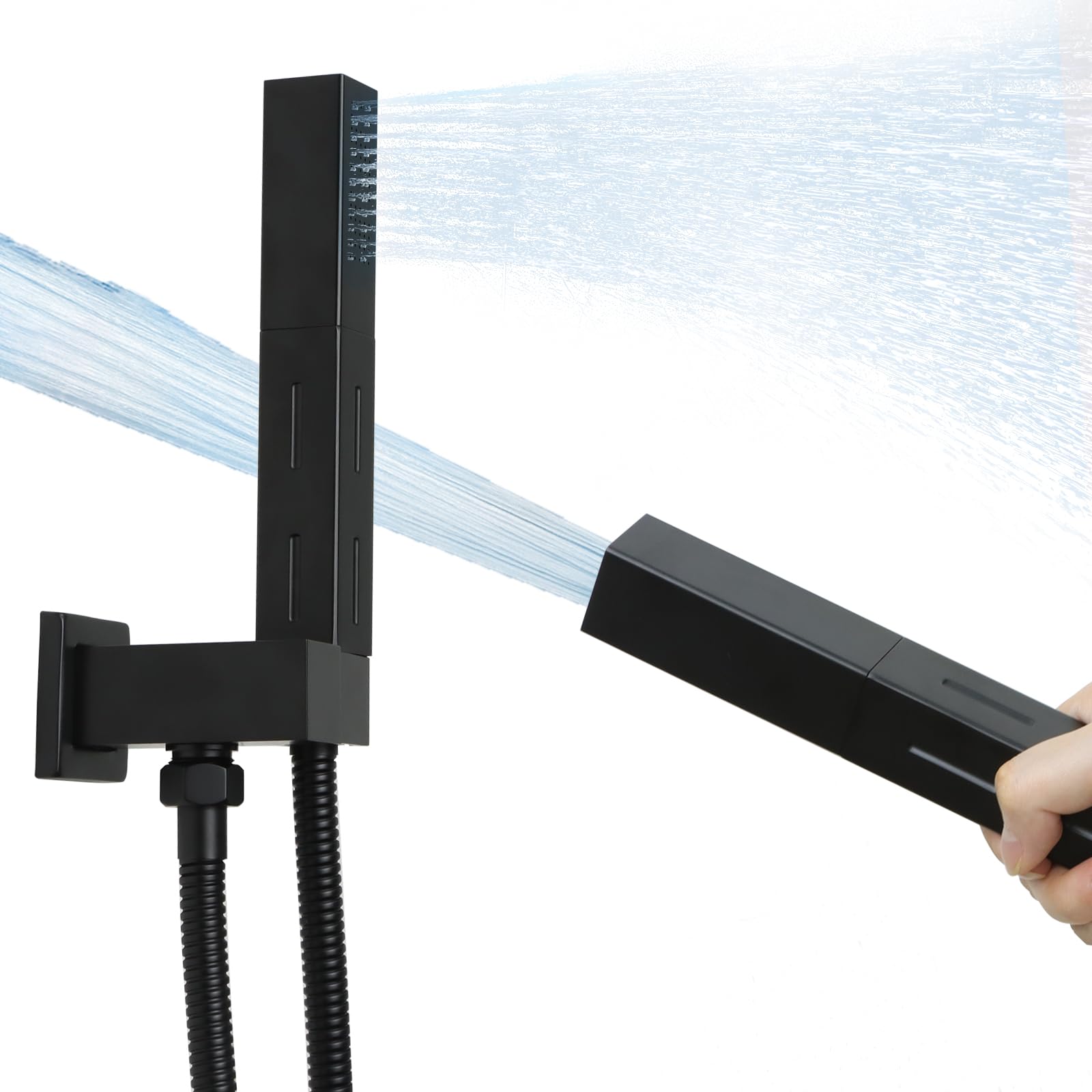 Wudkey 1-Piece 2 in 1 Function Handheld Shower Sprayer Head in Black with 59 in. Hose and Adjustable Shower Wand Holder