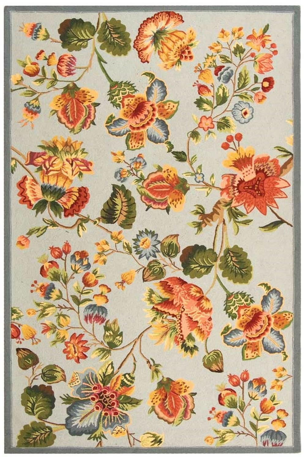 Safavieh HK331D-6 Chelsea Lore 6 x 9 (ft) Hooked Wool Multi/Light Blue Rectangular Indoor Floral/Botanical Area rug