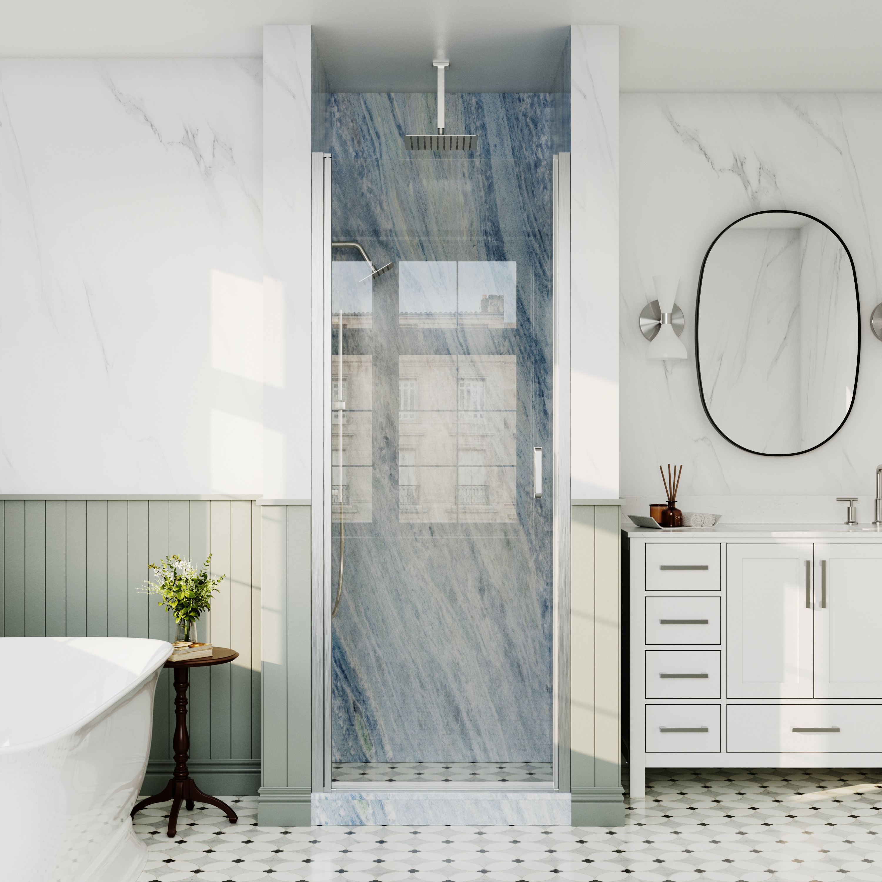 ANGELES HOME  APEX 30-7/16-in to-32-in W x 72-in H Semi-Frameless Pivot Shower Door in Brushed Nickel