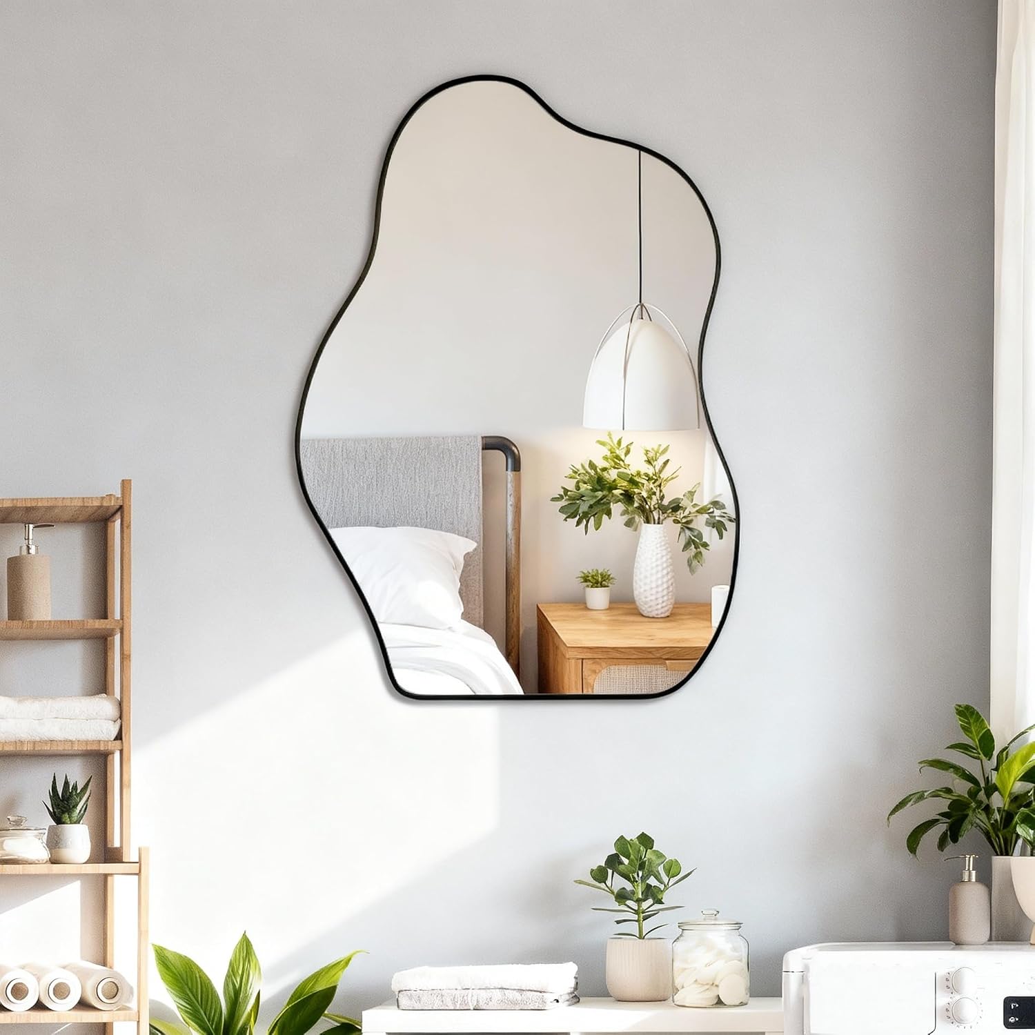 Fredees Irregular Asymmetrical Wall Mirror 20 x 28 Inch for Bathroom Living Room Entryway and Bedroom with HD No-Distortion Glass and MDF Backboard