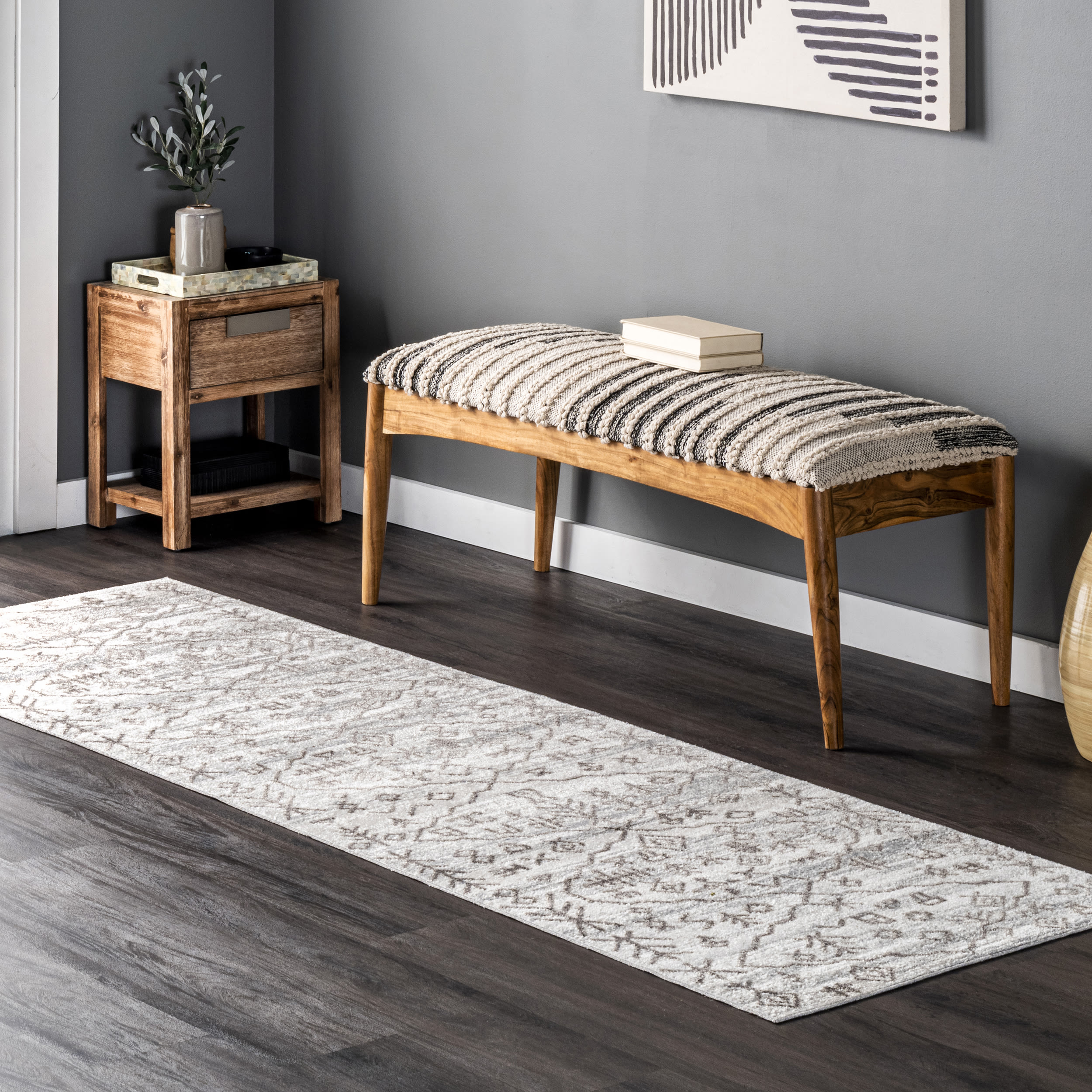 nuLOOM LPKV10A-2608 Rhonda 2 x 8 (ft) Loomed Polyester Gray Rectangular Indoor Geometric Global Machine washable Runner rug