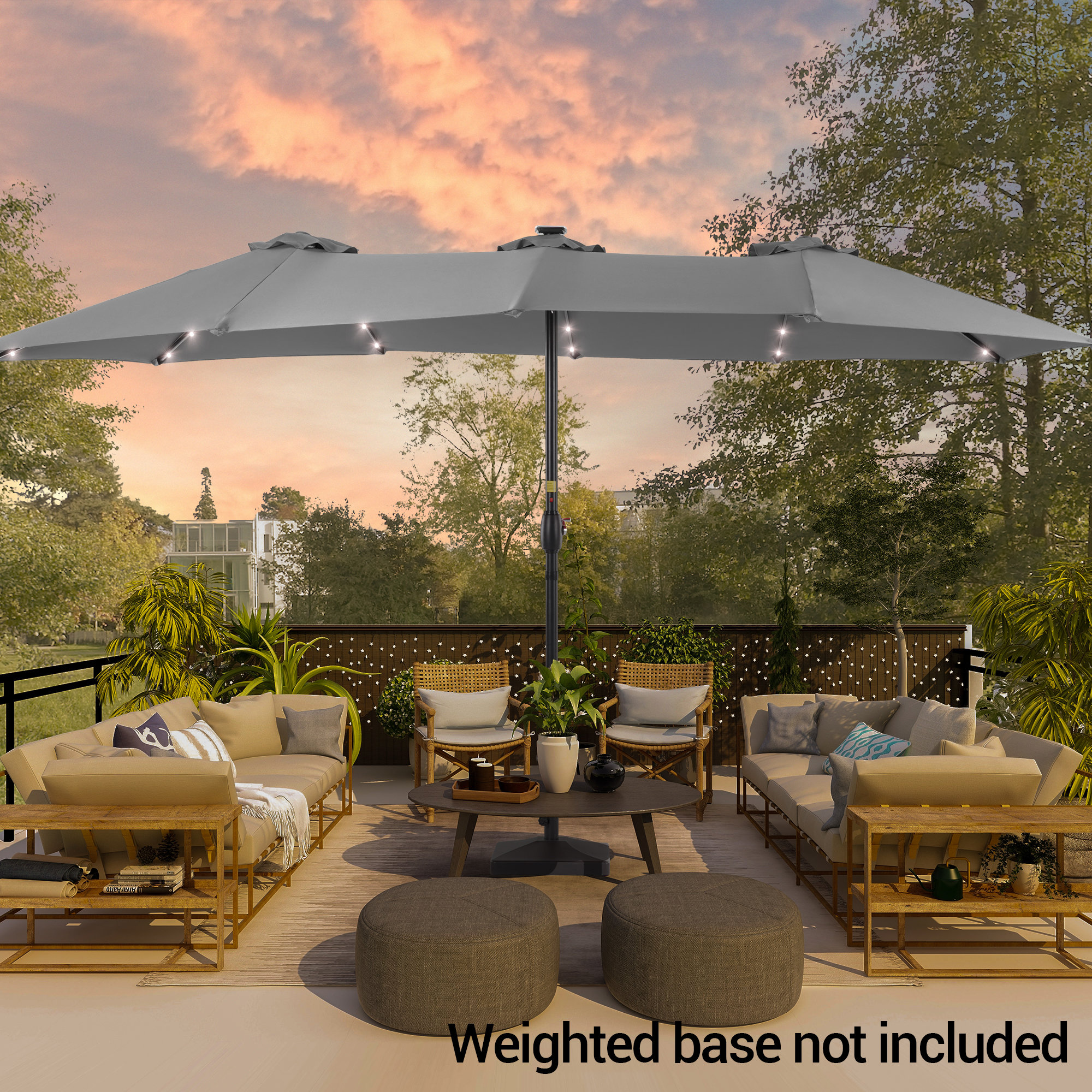 15-ft Aluminum Gray No-tilt Market Patio Umbrella with Lights