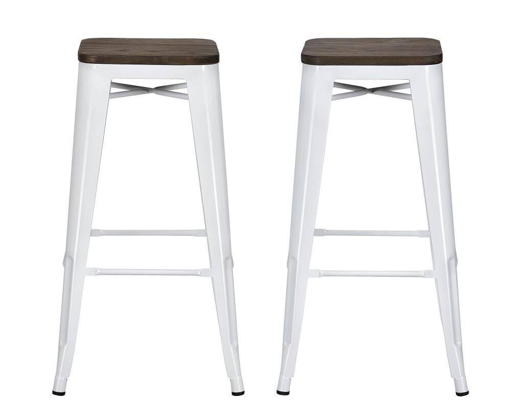 DHP DE14473 Set of 2 White 29.5-in H Bar height Metal Bar Stool