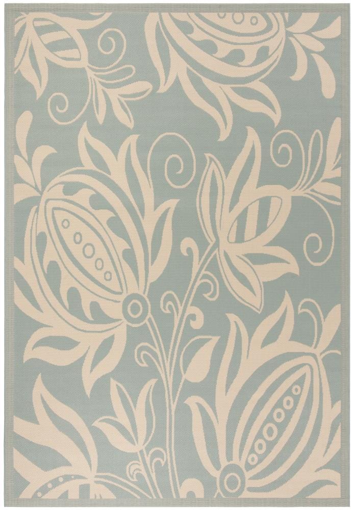 Safavieh CY6109-25-6 Courtyard Joulter 7 x 10 (ft) Loomed Polypropylene Aqua/Cream Rectangular Indoor/Outdoor Floral/Botanical Coastal Area rug