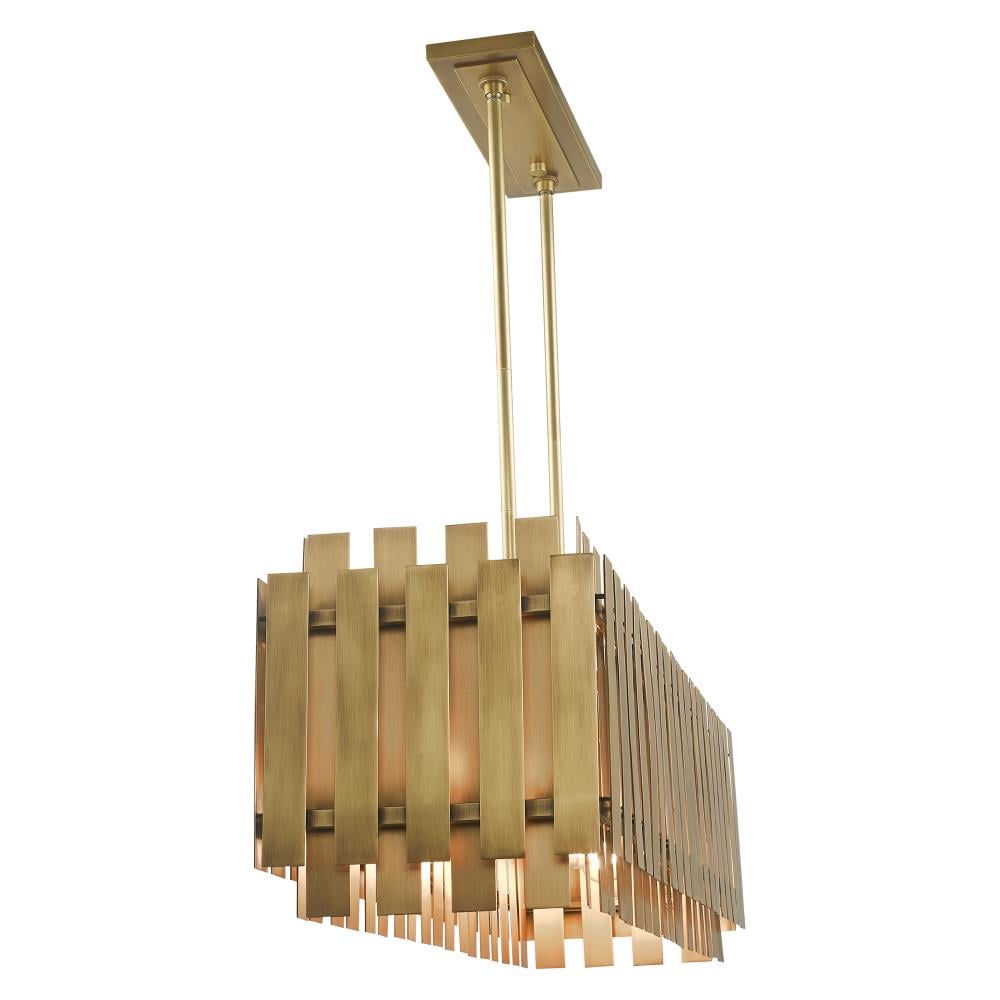 Elegant 5-Light Linear Chandelier in Natural Brass Finish