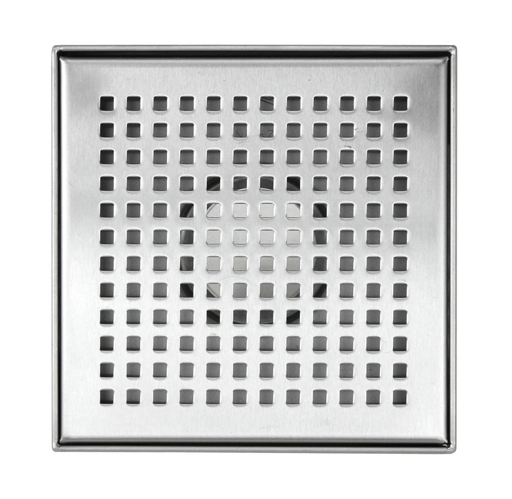 Shower Square Drain 4 inch - 2 in 1 Reversible Tile Insert & Flat Grate Brushed Stainless Steel Finish