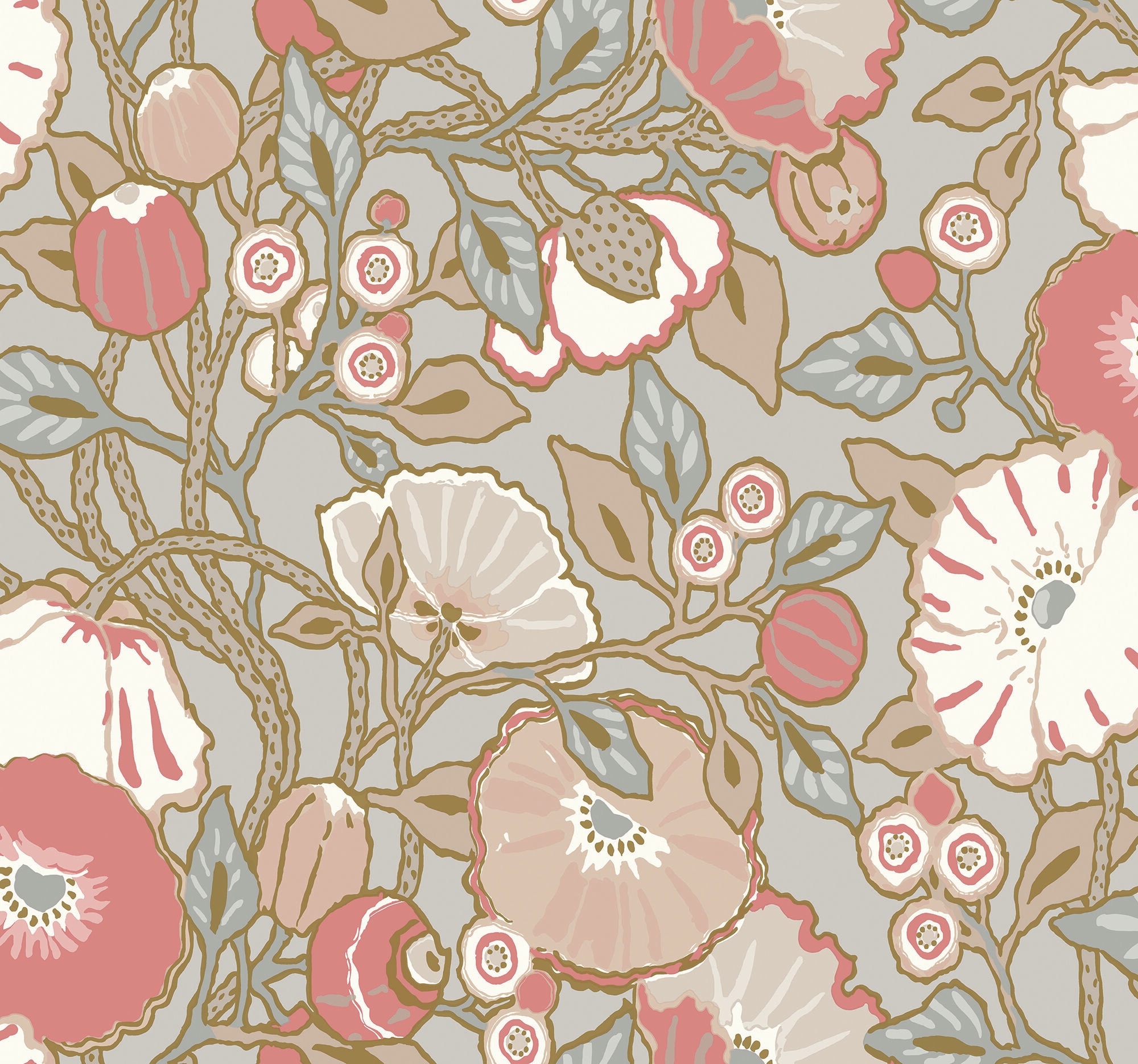 York Wallcoverings GO8314 Greenhouse 60.8-Sq. Feet Gray Non-woven Floral Prepasted Water Activated Paste Wallpaper