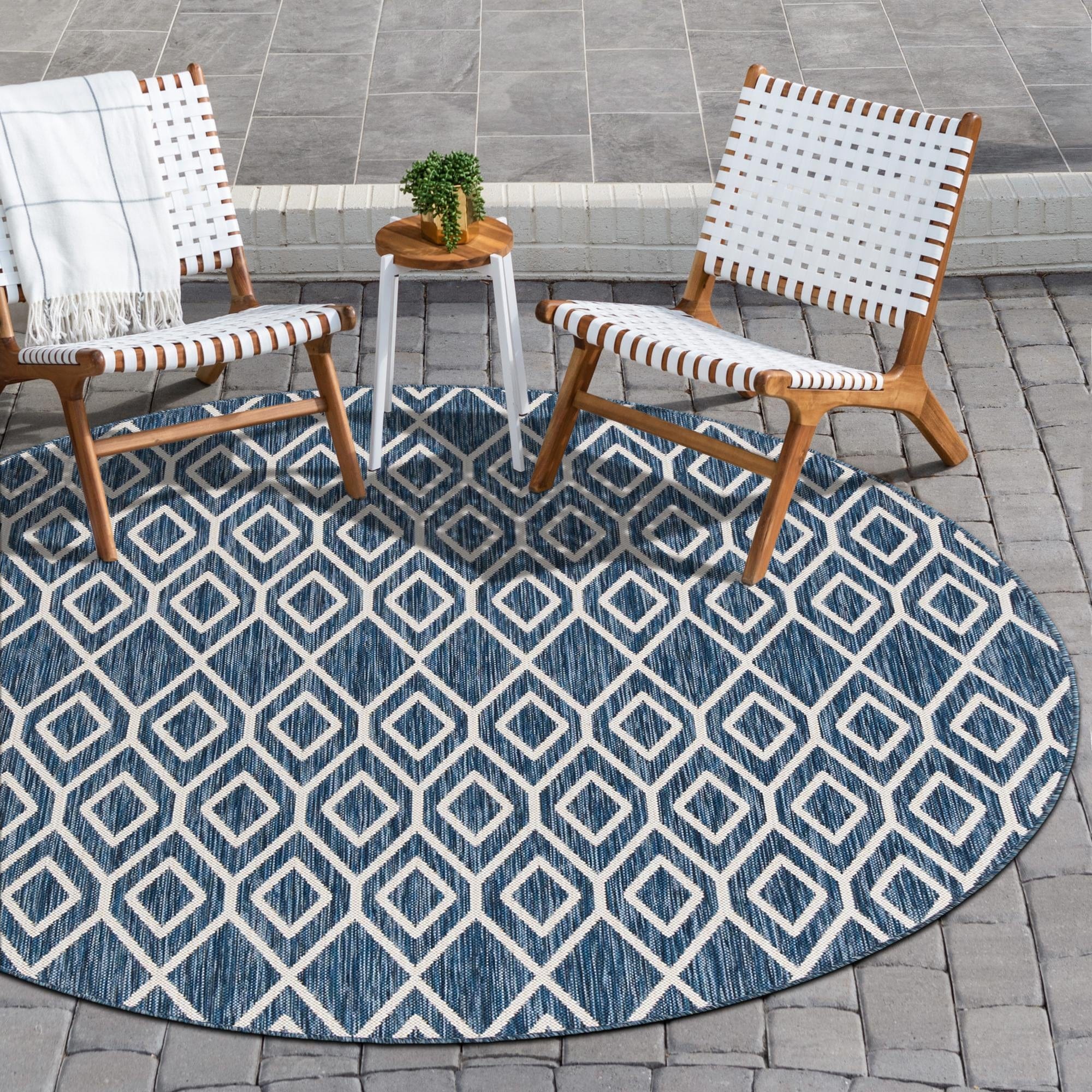 Unique Loom 3152331 Jill Zarin Outdoor 4 x 4 (ft) Loomed Polypropylene Blue Round Indoor/Outdoor Trellis Area rug