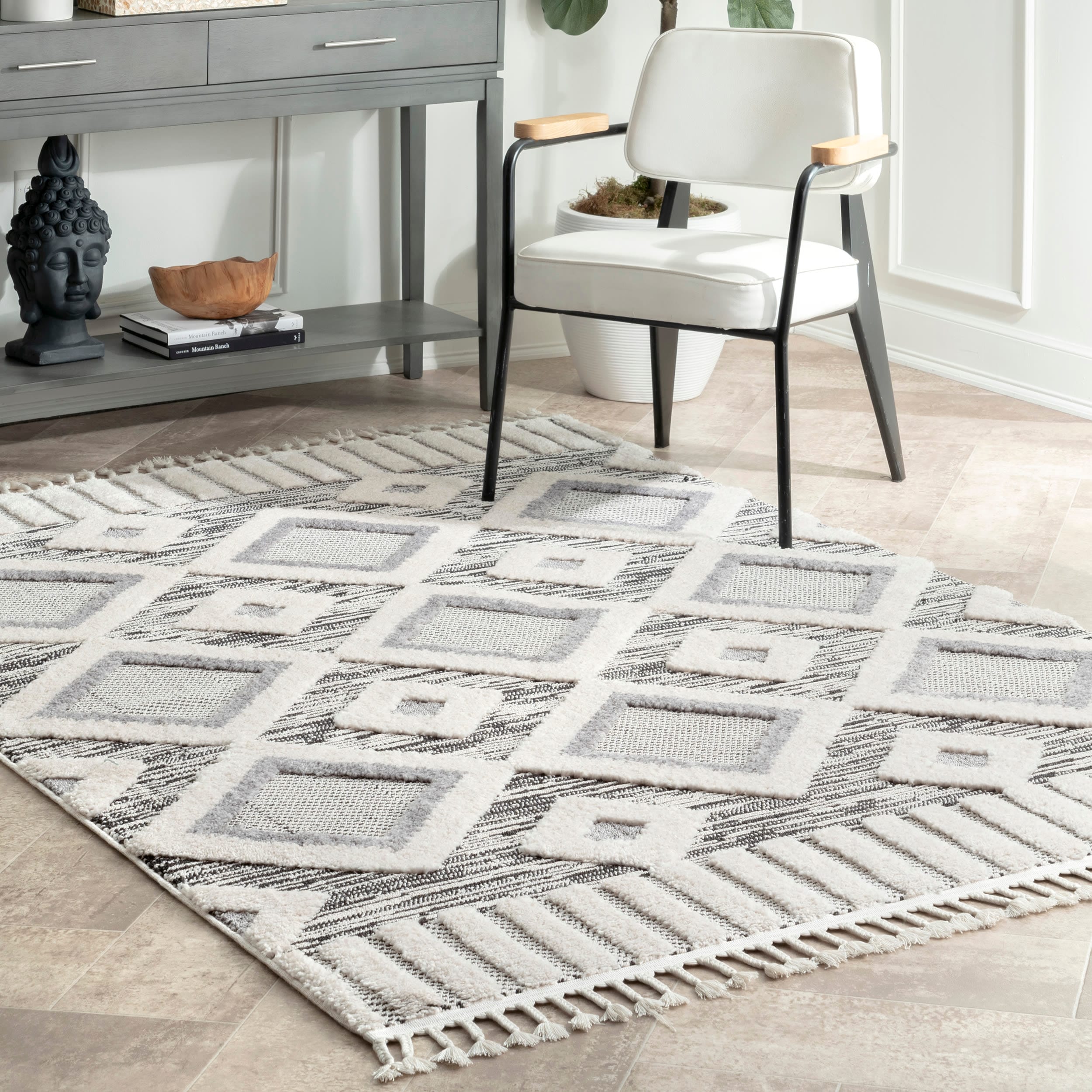 nuLOOM KKLR02A-53077 5 x 8 (ft) Loomed Polyester Gray Rectangular Indoor Geometric Mid-Century Modern Area rug