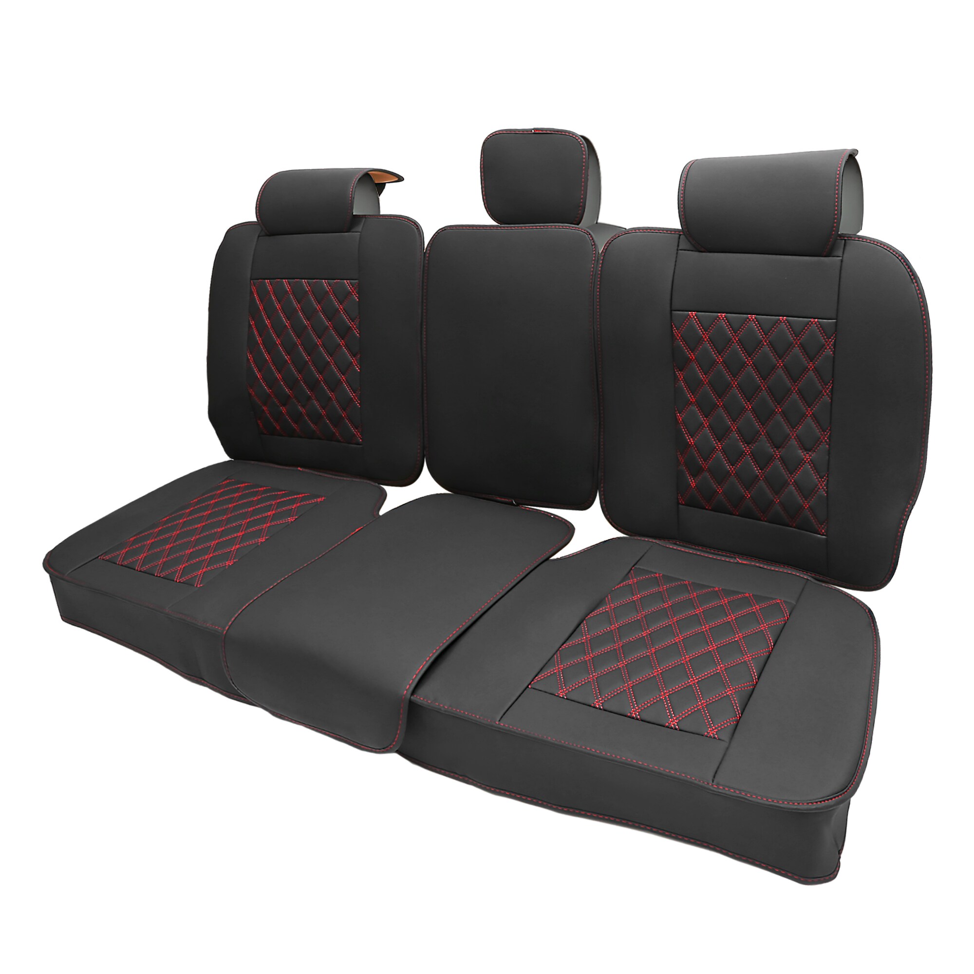 Unique Bargains Car Leather Seat Covers Rear Back for Dodge for Ram 1500 2500 3500 Crew Cab 2009-2014 2015-2018 2019-2023 Seat Protectors Pad Waterproof Pickup Truck Cover Black Red 3pcs