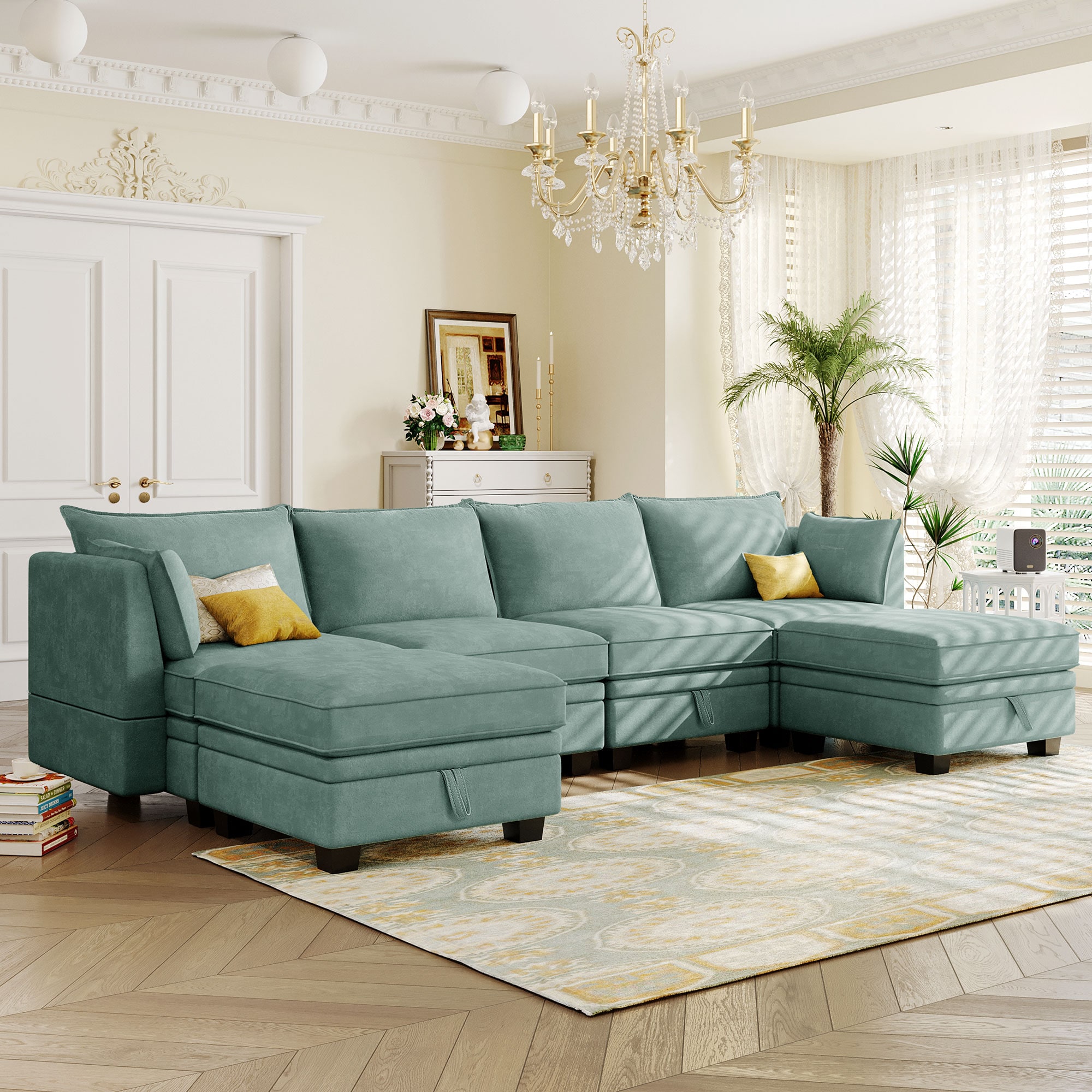 ModernLuxe WY000363AAC Modern Large UShape Modular Sectional Sofa  Convertible Sofa Bed with Reversible Chaise for Living Room Storage Seat
