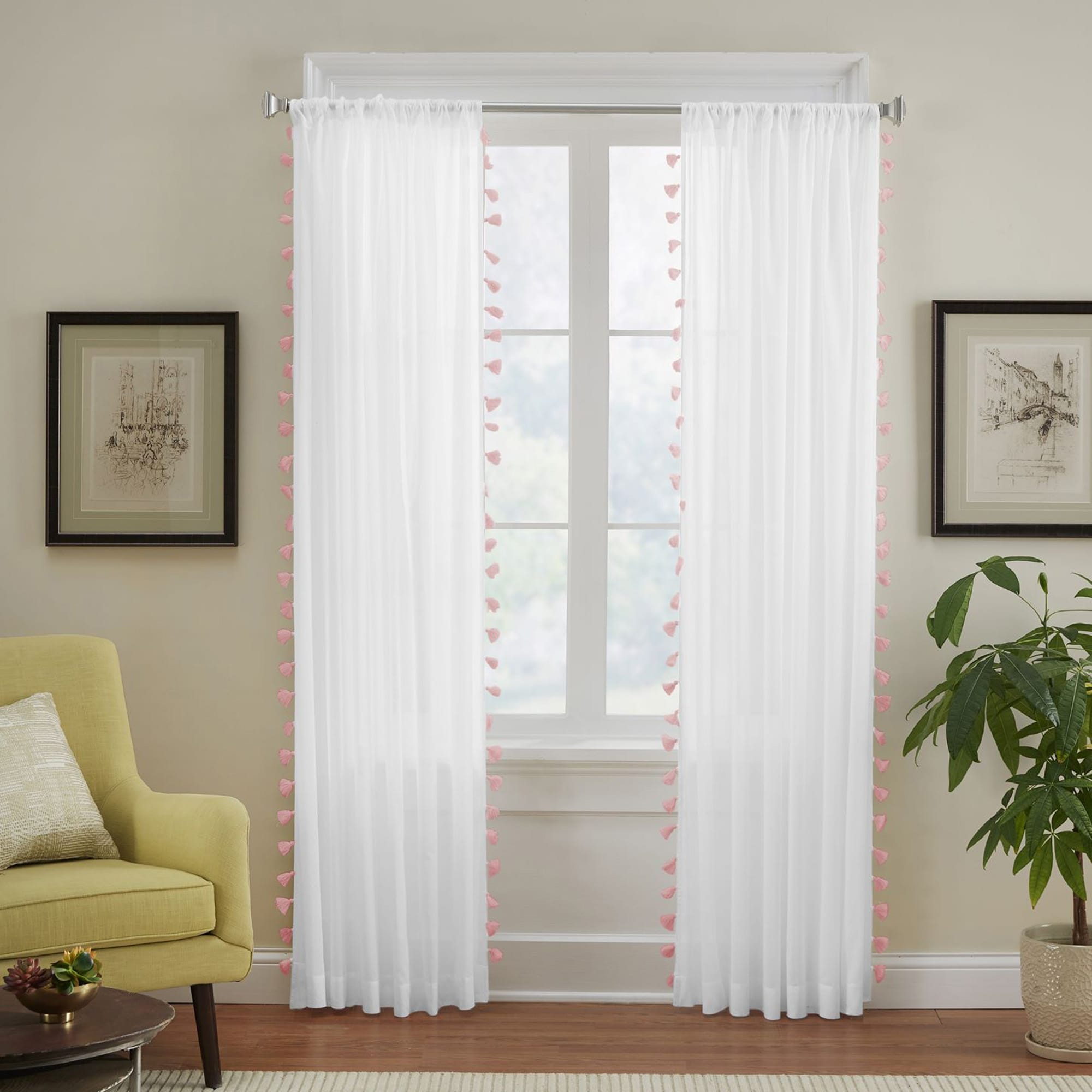 Elrene Home Fashions 026865929461 84-Inches Blush Semi-sheer Rod pocket Single curtain panel