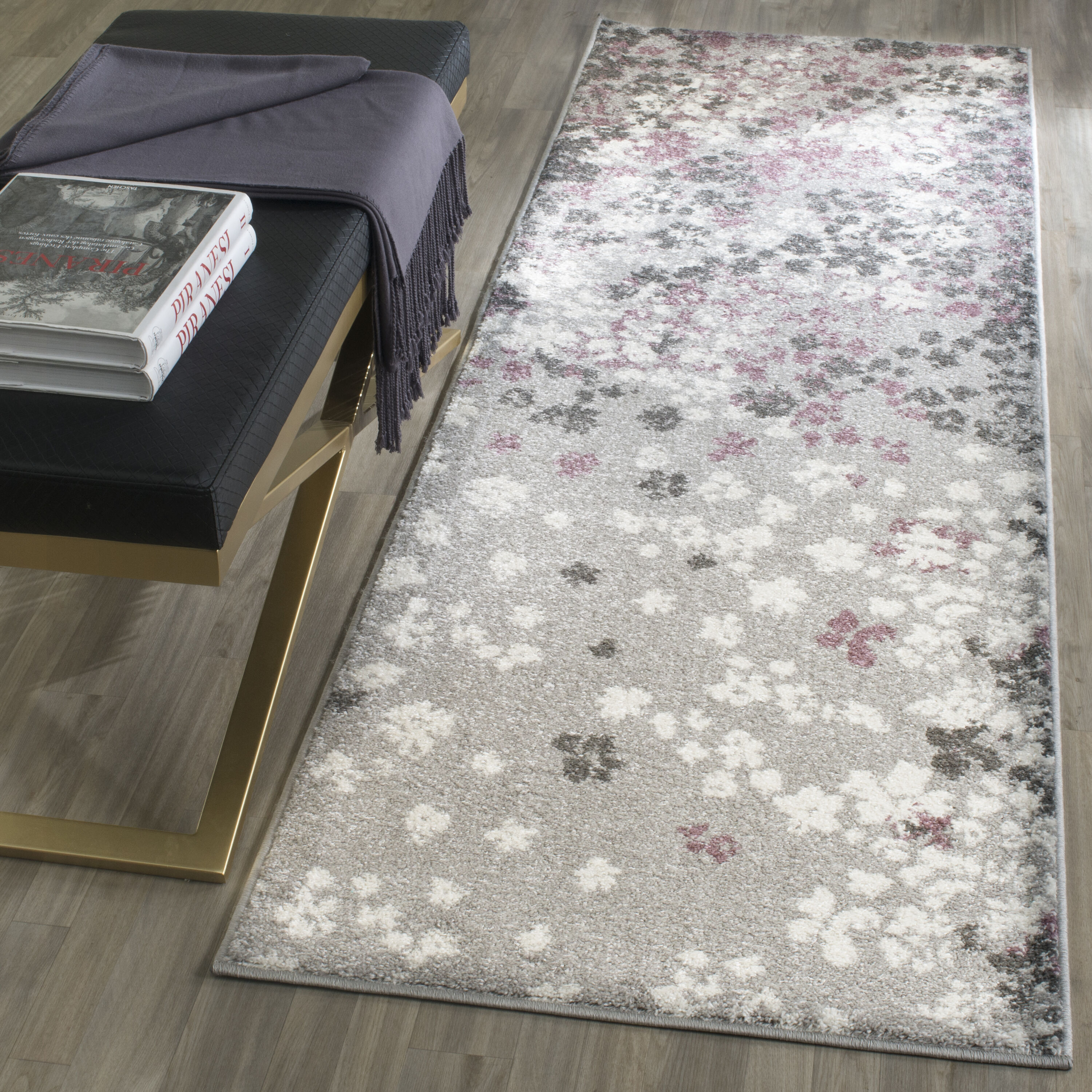 Safavieh ADR115M-28 Adirondack Garden 3 x 8 (ft) Loomed Polypropylene Light Gray/Purple Rectangular Indoor Floral/Botanical French Country Runner rug