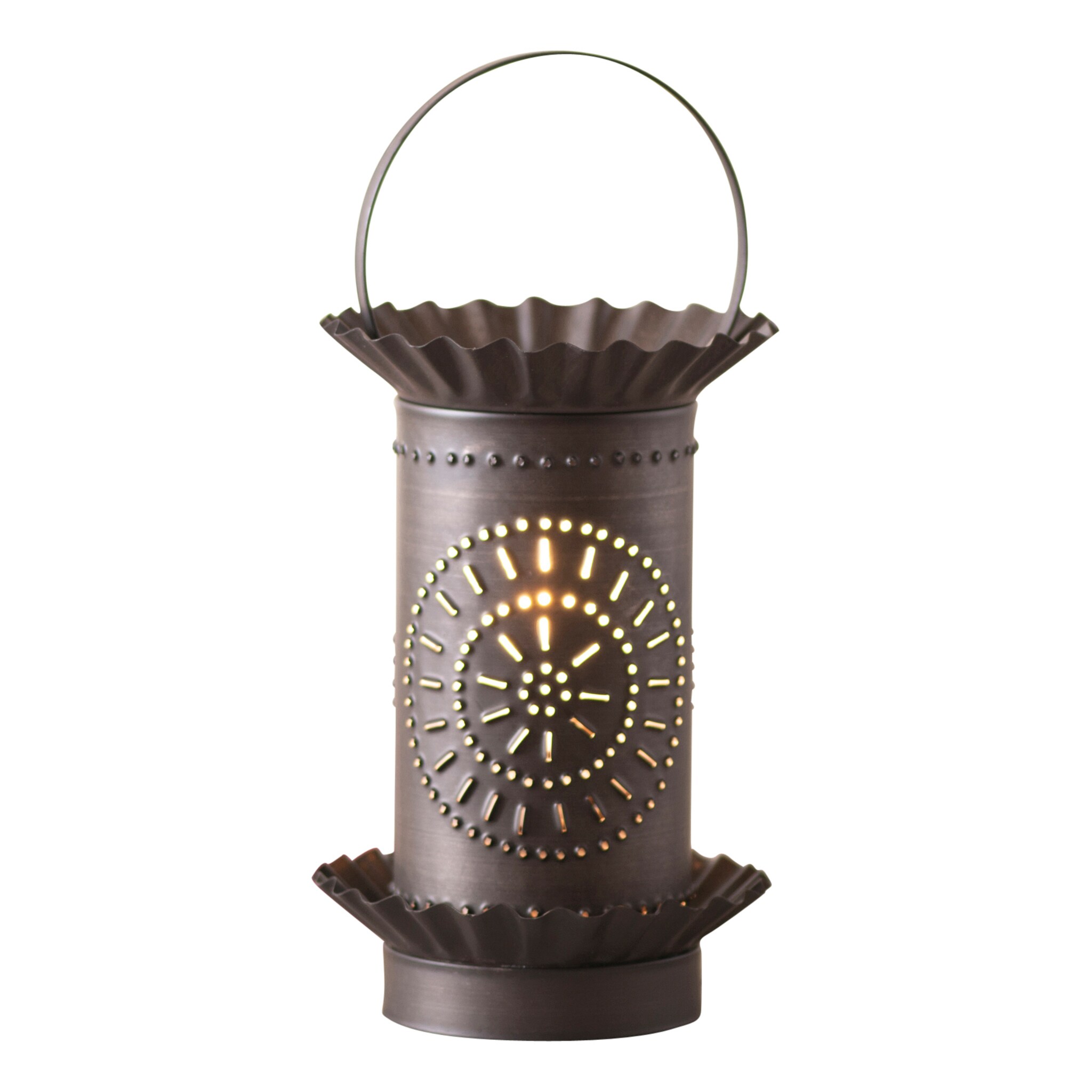 Irvin's Tinware Mini Tart Warmer With Chisel Design in Kettle Black 9 x 4 Inch Metal Candle Wax Warmer Lantern for Rustic Farmhouse Tabletop Decor