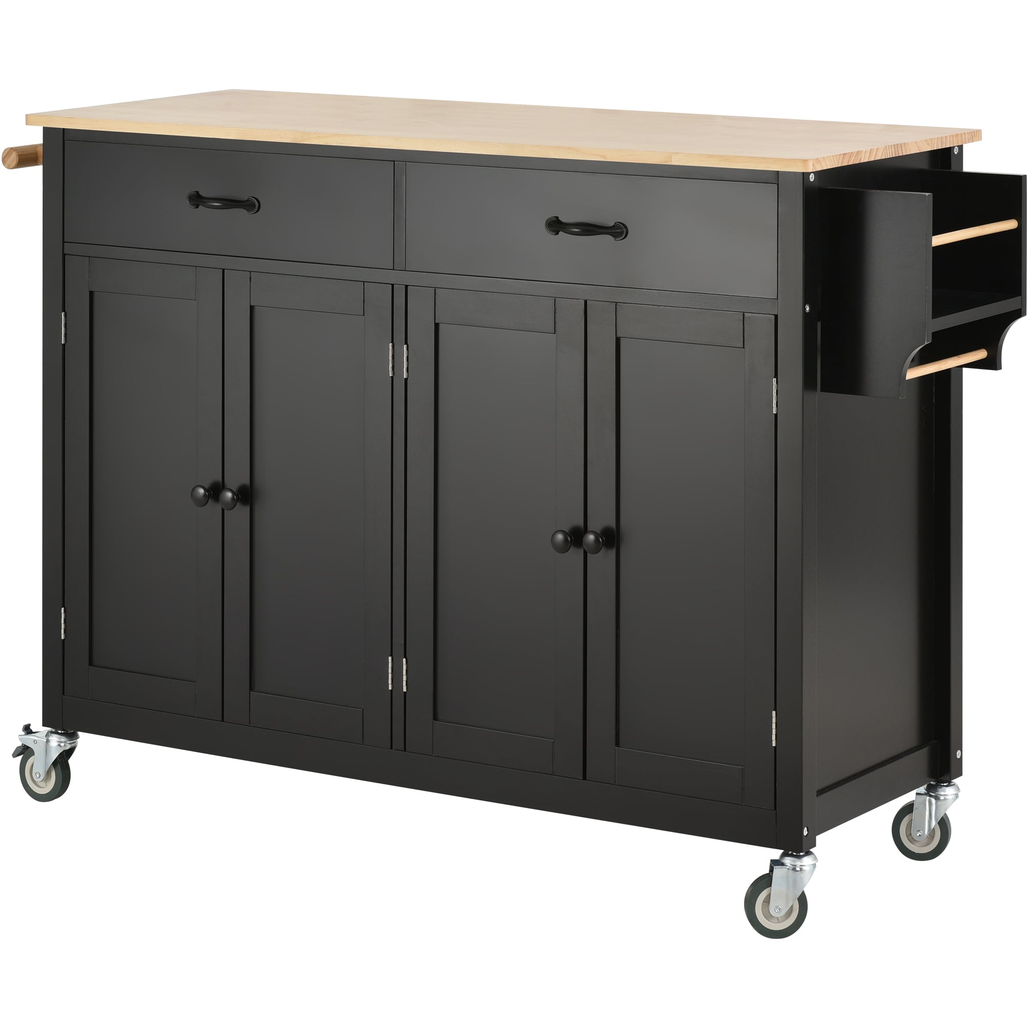 Oaks Decor OAWF2861AAB Black MDF Base with MDF Rolling Kitchen Island ( 19-in x 54-in x 36-in )