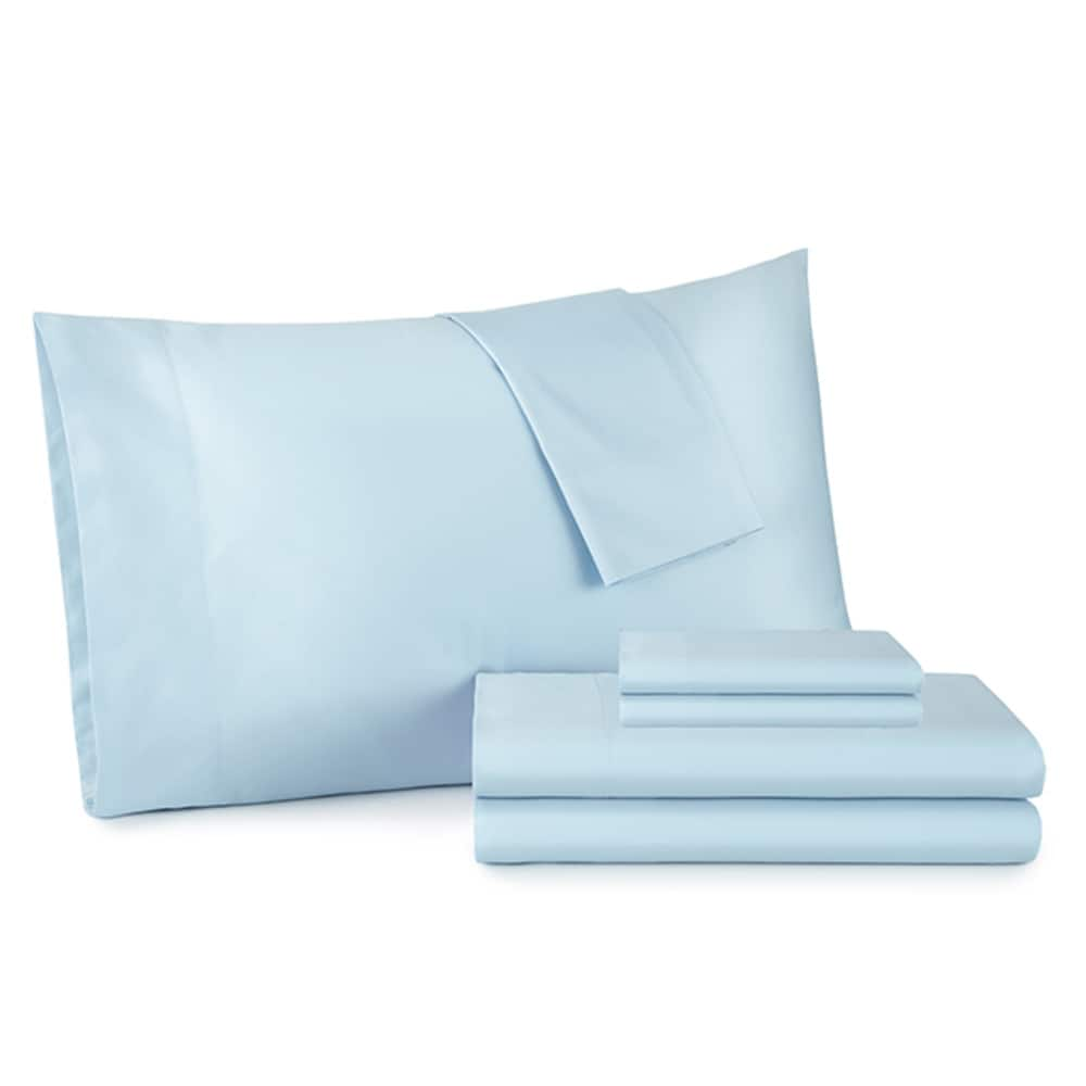 Fab Glass and Mirror Bedsheet Queen 300-Thread-Count Cotton Sky Blue Bed-Sheet | DY32-QSAVF