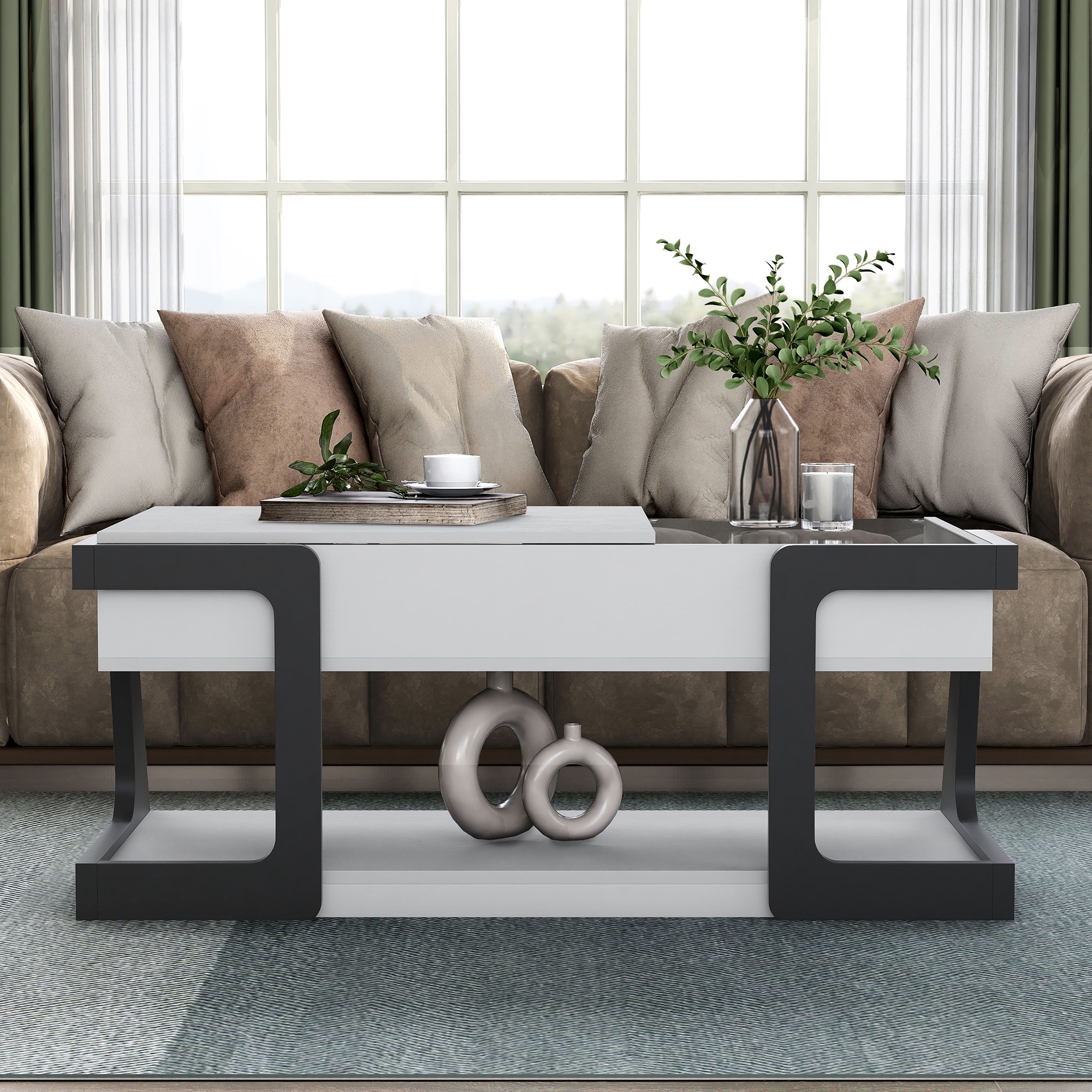 Oakley White and Black Composite Coffee and End Table Set