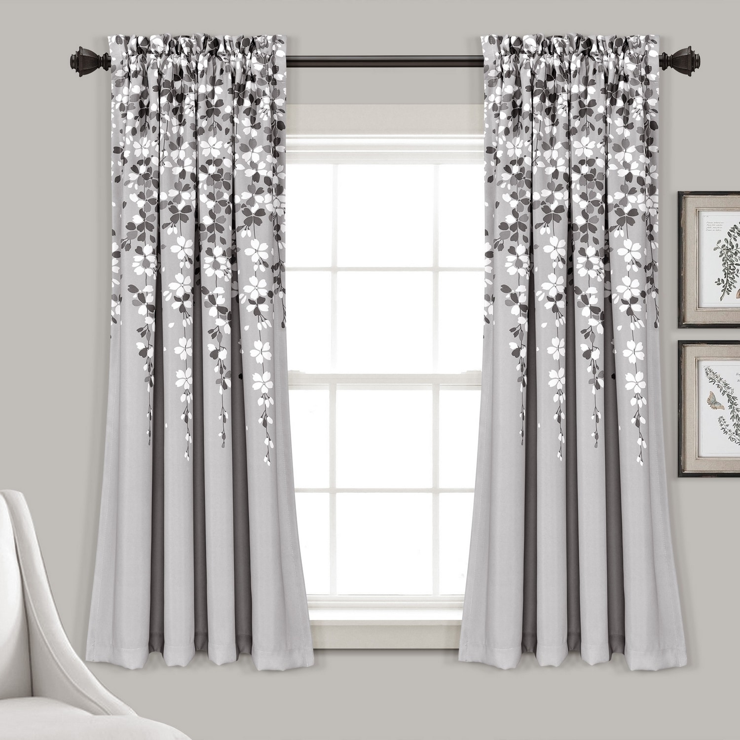 Lush Decor 63-in Gray Floral Light Filtering Rod Pocket Curtain Panel 