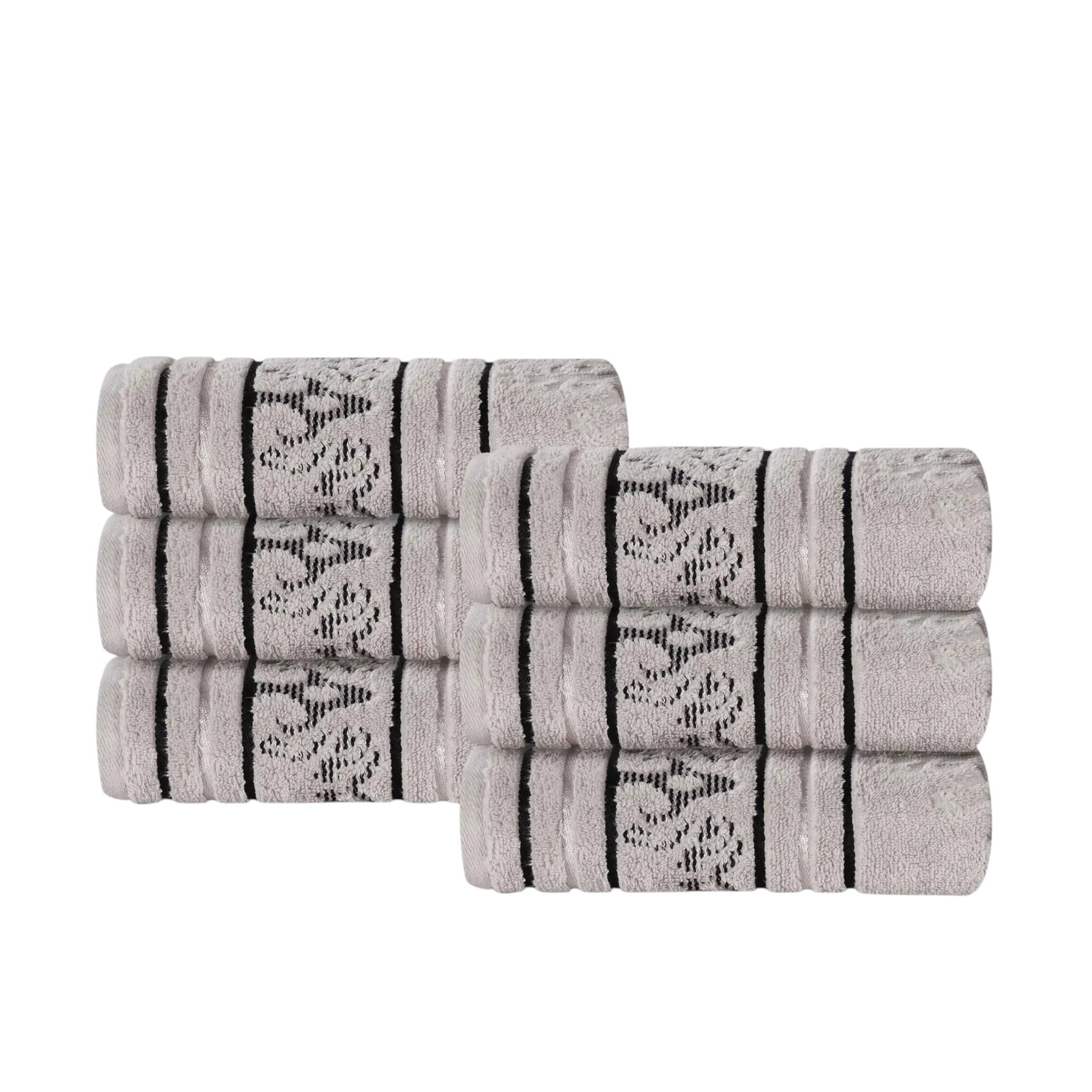 Slickblue 6-Piece Cotton Jacquard Border Hand Towel Set 16x30 inch for Bathroom Guest Room Powder Room Hanging Loop Multiple Color Options
