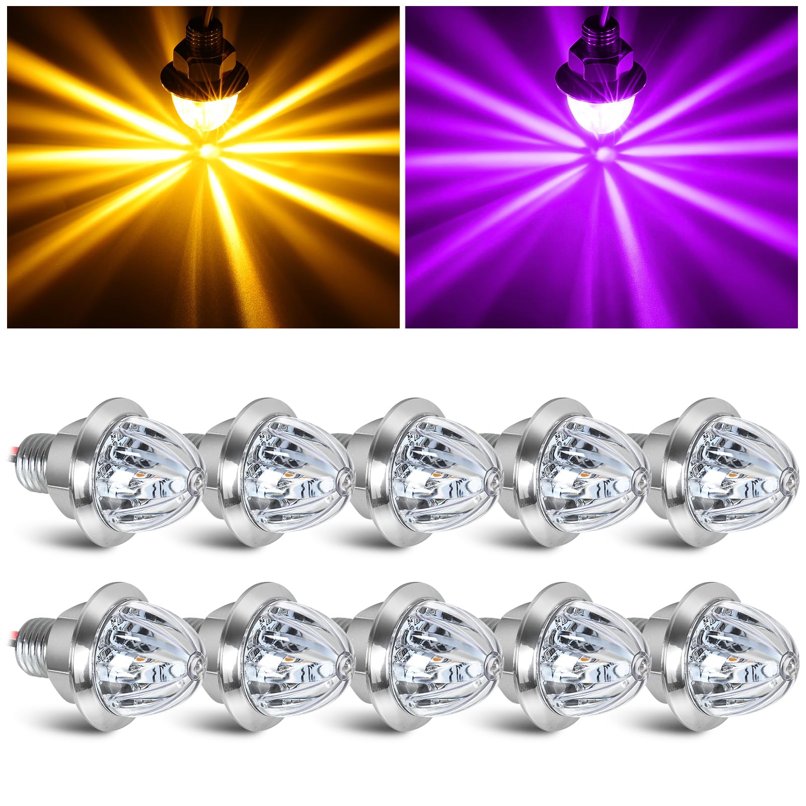 DYRCJ  10PCS Mini Watermelon Lights 3 4 Inch Dual Revolution Amber Turn Signal Marker to Pinkish Purple Auxiliary LED for 12V Trailers Trucks