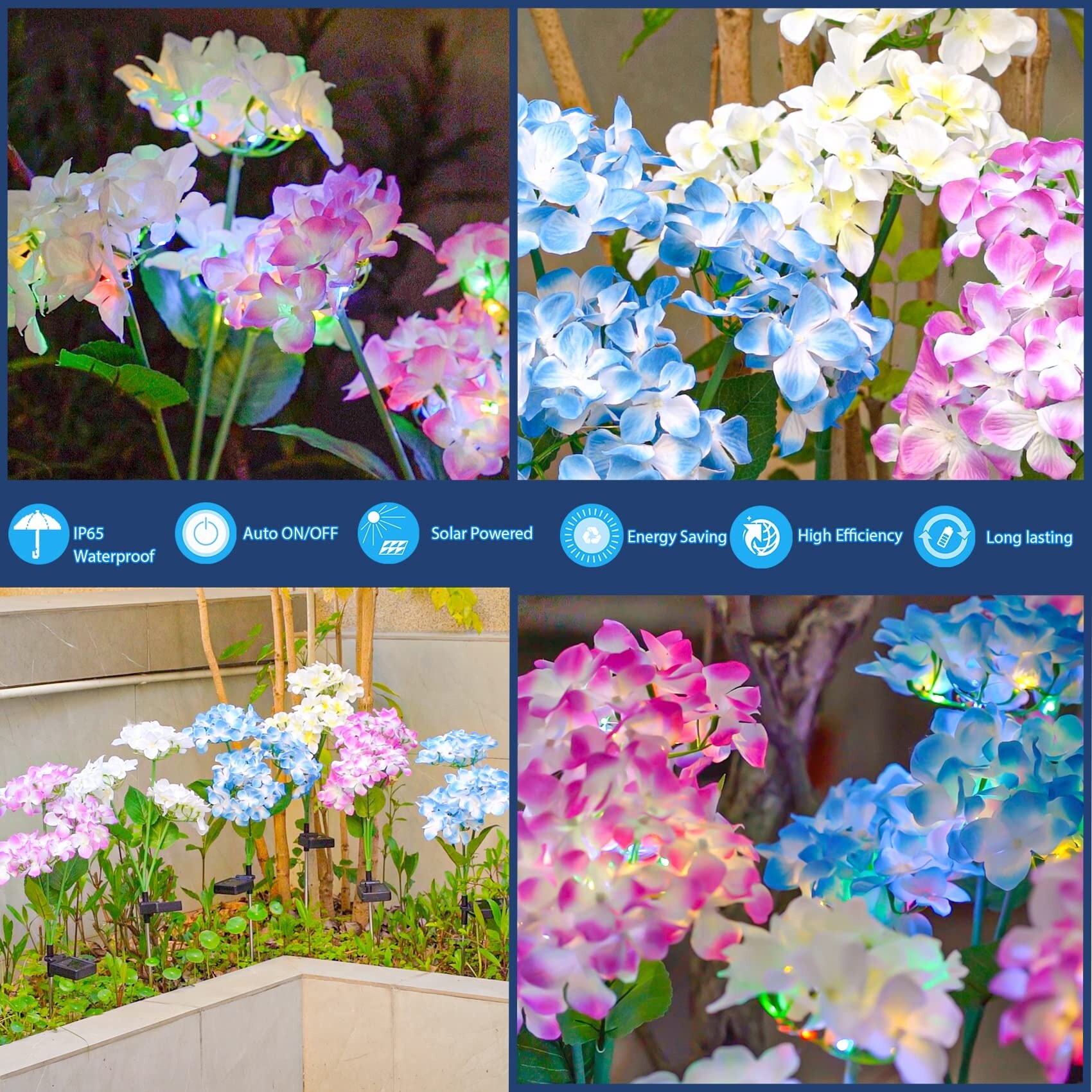 Vrbgify Solar Garden Lights 3 pack Outdoor Hydrangea Flower Lights