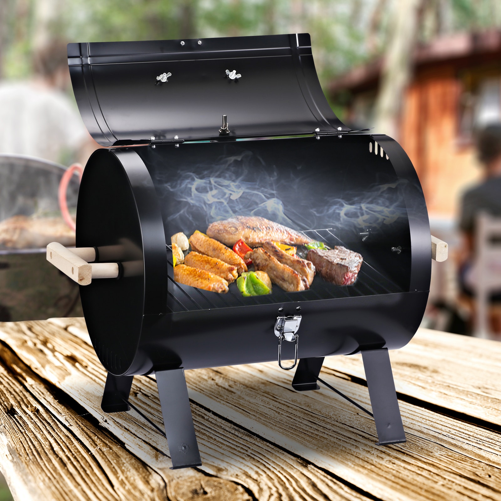 Outsunny 15.75-in W Black Barrel Charcoal Grill