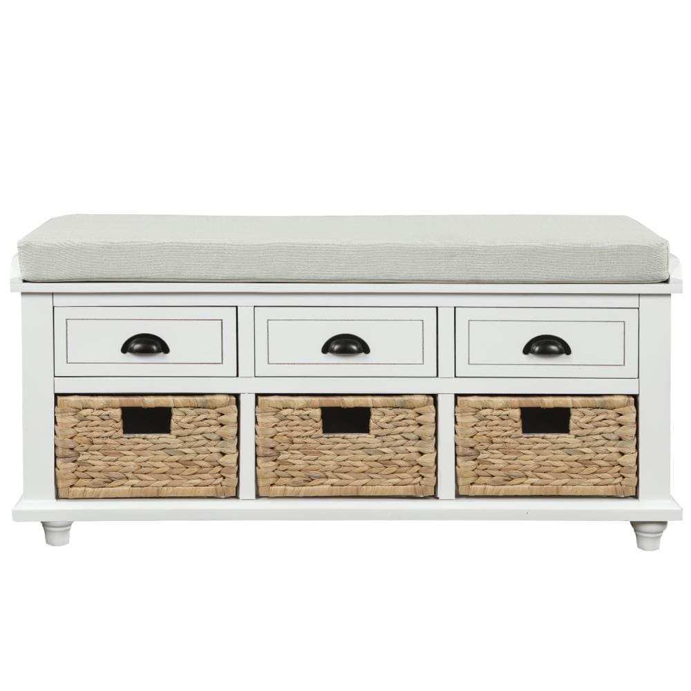 CASAINC TR-WF195161AAK Rustic White Storage Bench 42.1-in x 15.4-in x 18.7-in