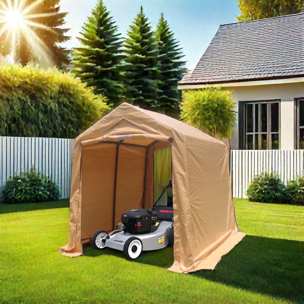 Lycvki CP-15 7-Feet W x 12-Feet L x 7.5-Feet H Sand Metal Carport with Polycarbonate Roof