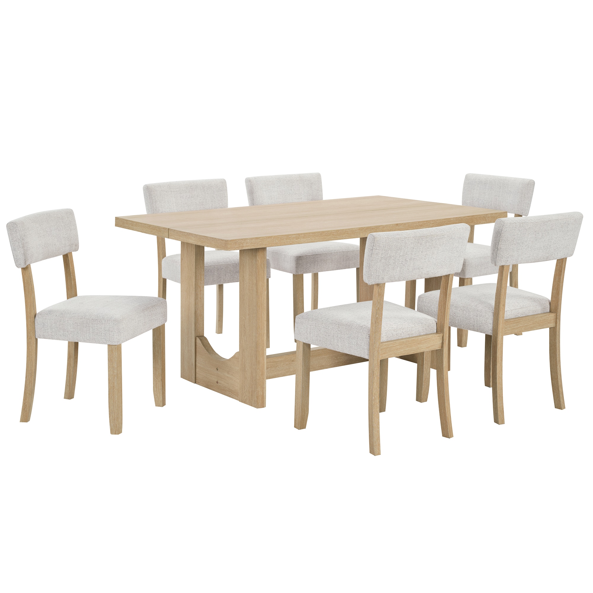 SINOFURN - Light Oak Contemporary/Modern Dining Room Set with Rectangular Table ( Seats 6 )