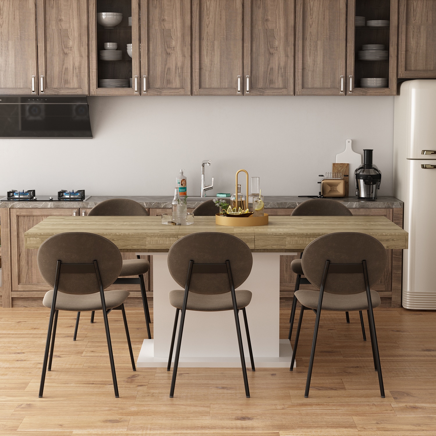 FUFU&GAGA KF020342-02 White Contemporary/Modern Extending Adjustable Table, MDF with White Composite Pedestal Base 78.7-in L x 29.5-in H