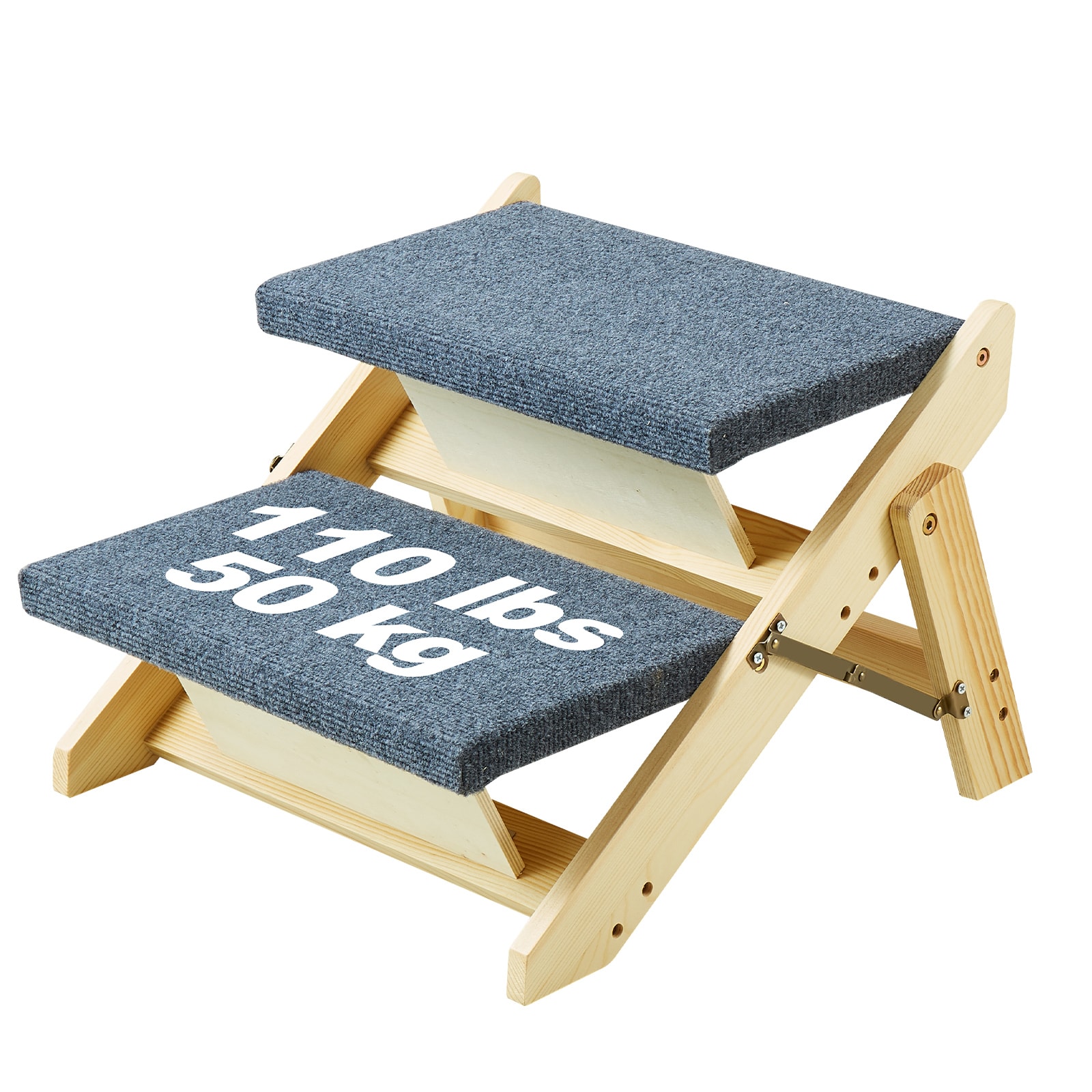 VEVOR EHYGLT2STEP1MF2AMV0 Wooden Pet Steps  Convertible 2-in-1 Dog Stairs and Ramp for Beds  Sofas  and Vehicles  Supports Small to Large Animals up to 110 lbs  Foldable Design for Easy Storage
