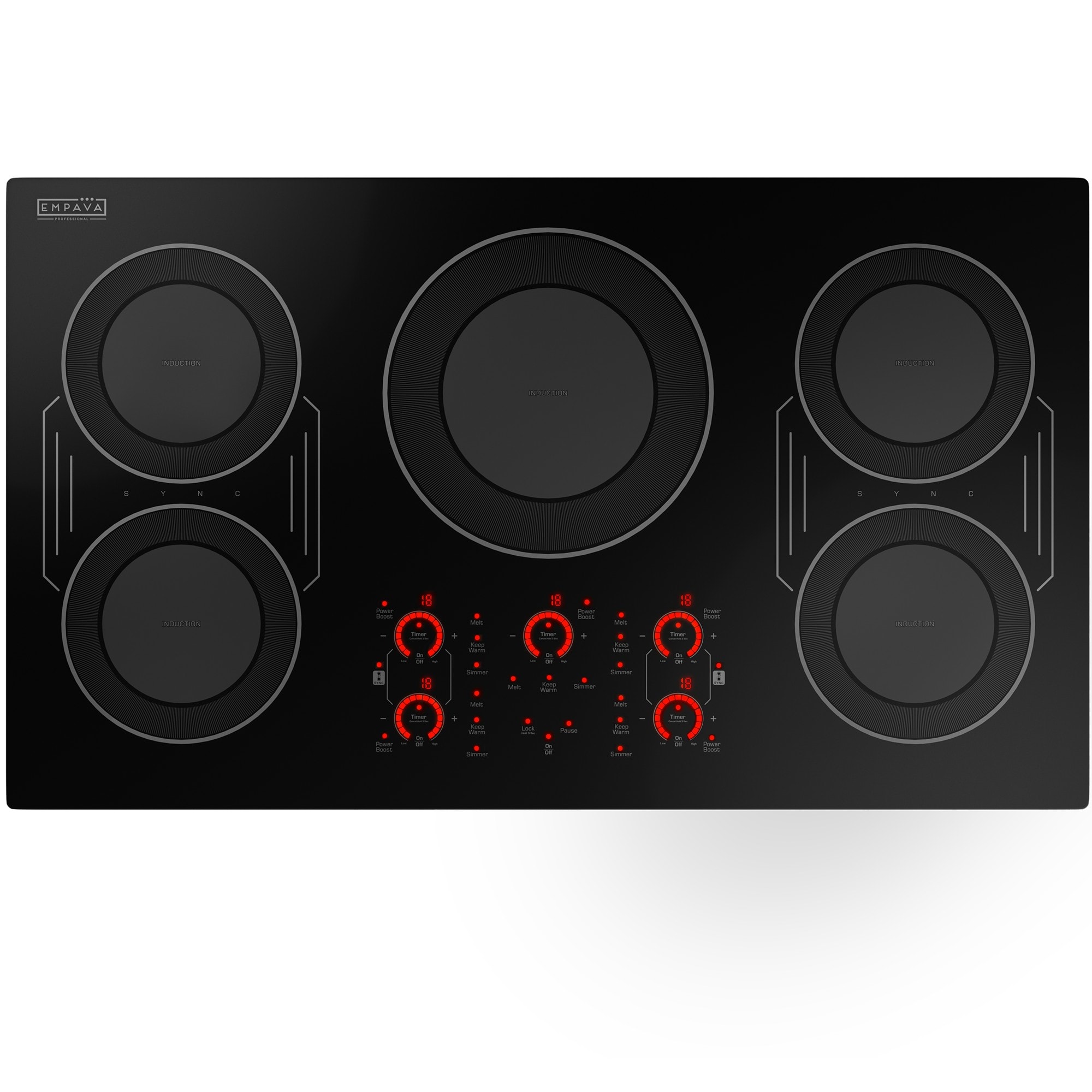 Empava EL-36EC83H 36-in 5 burners Black Induction Cooktop with Bridge Element