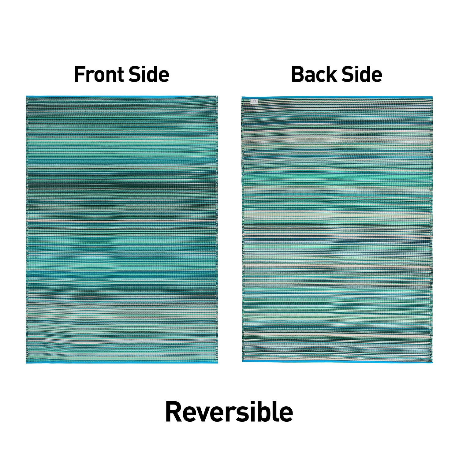 Blue and Green Striped Synthetic Reversible Area Rug 8' x 10'